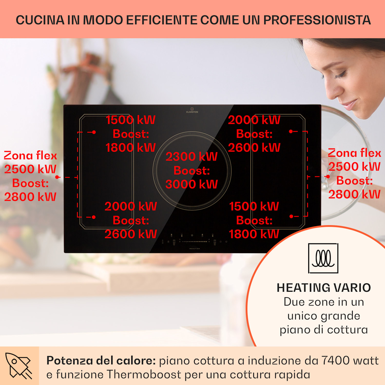 Victoria 90 - Set con cappa e piano a induzione | 90 cm | Piano cottura a induzione | Cappa aspirante Induzione da 90 cm | Nero