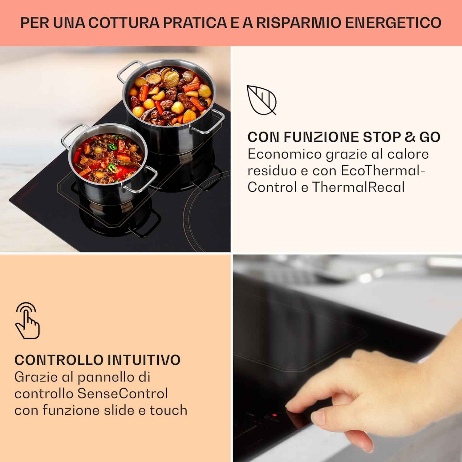 Victoria 90 - Set con cappa e piano a induzione | 90 cm | Piano cottura a induzione | Cappa aspirante Induzione da 90 cm | Nero