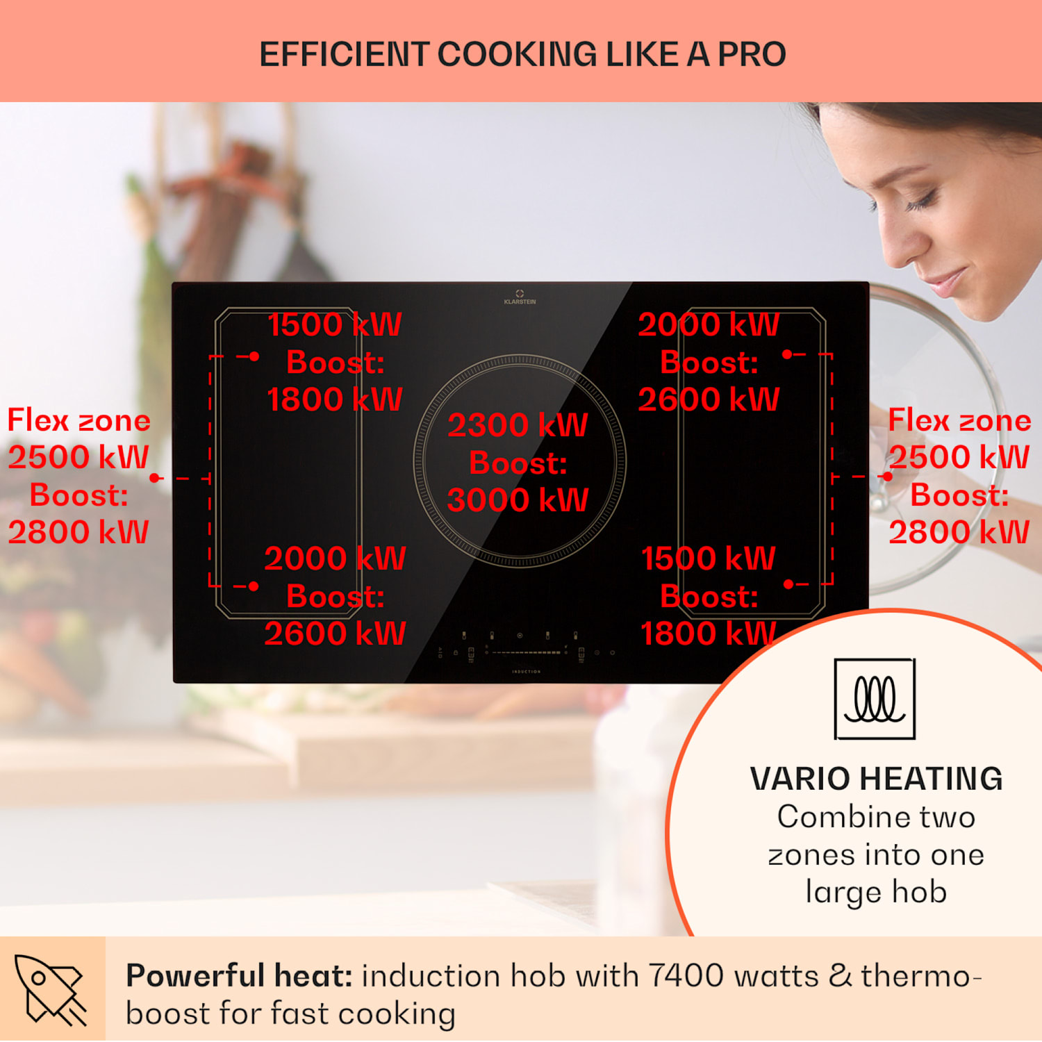 Victoria 90 Duo Set induction | 90 cm | induction hob | extractor hood  90 cm Induction | Black