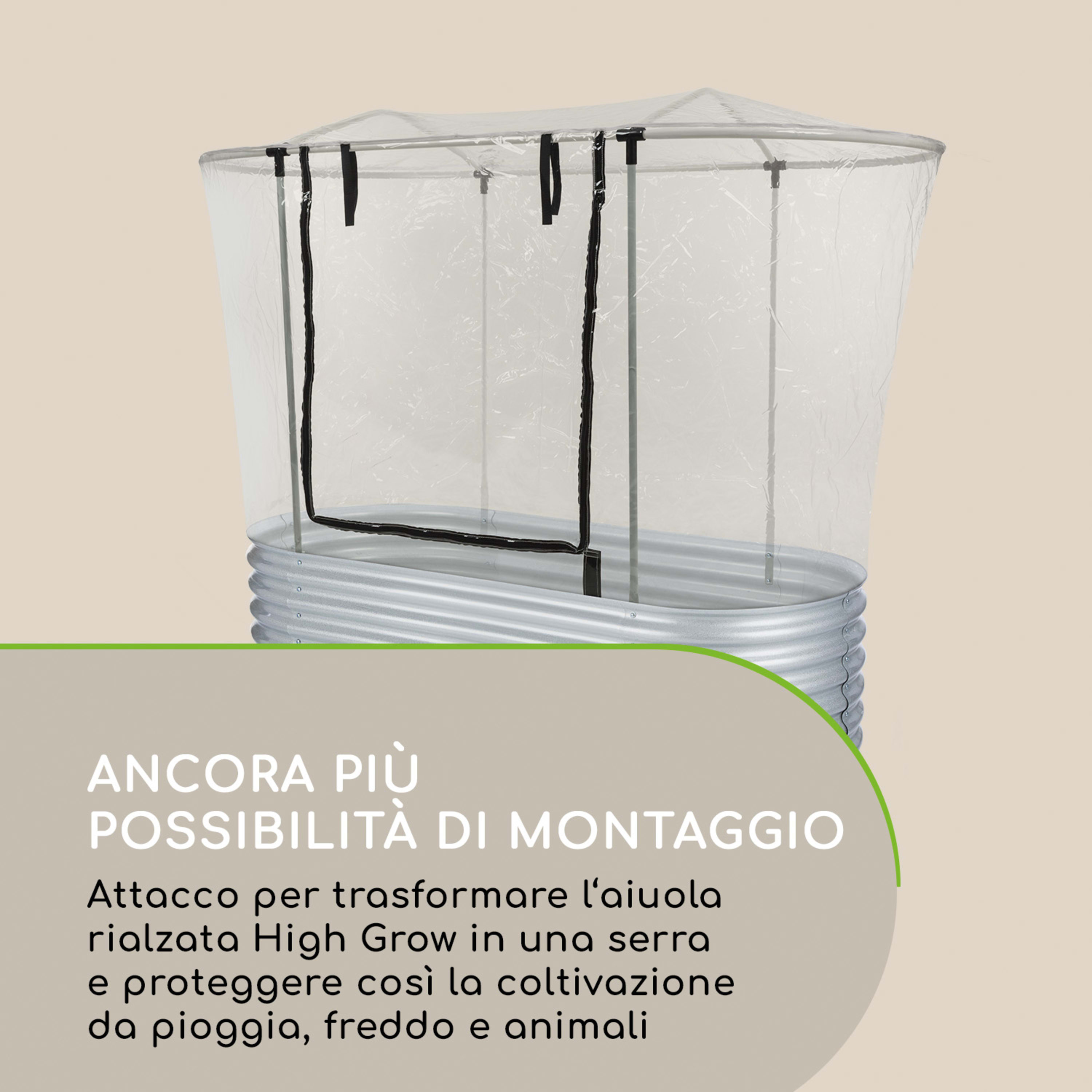 High Grow Top 200 Copertura per Aiuola 200x80x100cm Tubo d'Acciaio PVC 200 cm