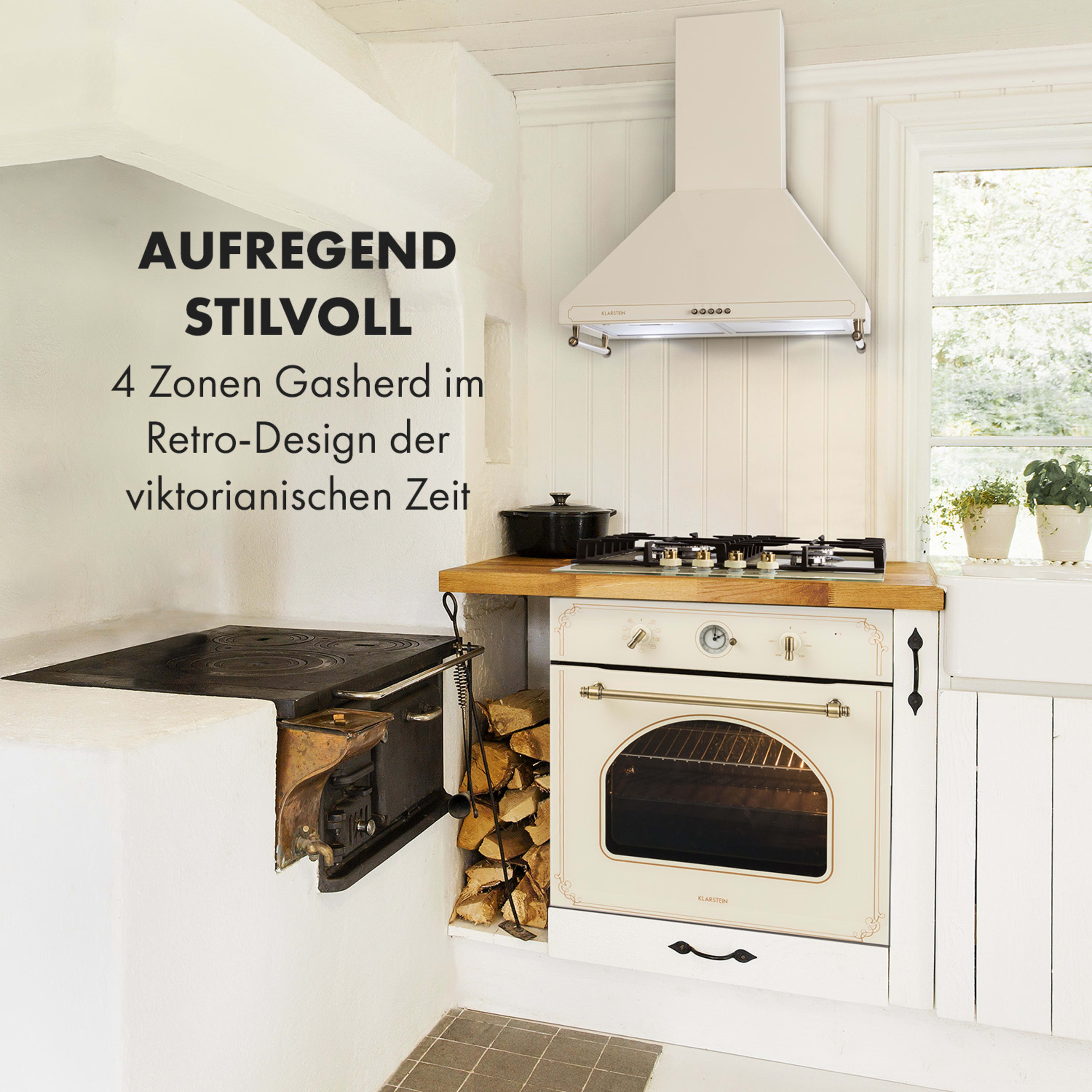 Victoria 4 Zonen Gaskochfeld 4-flammig Sabaf-Brenner Glaskeramik 4 | Vintage-Creme