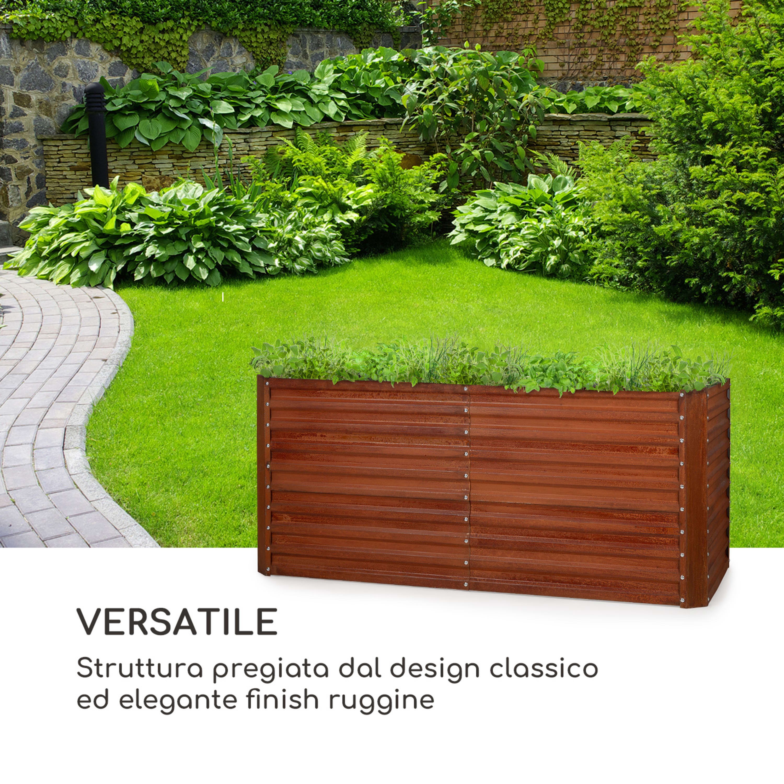 Rust Grow, aiuola rialzata, lamiera d'acciaio zincata, effetto ruggine 200 x 100 x 90 cm | Ruggine