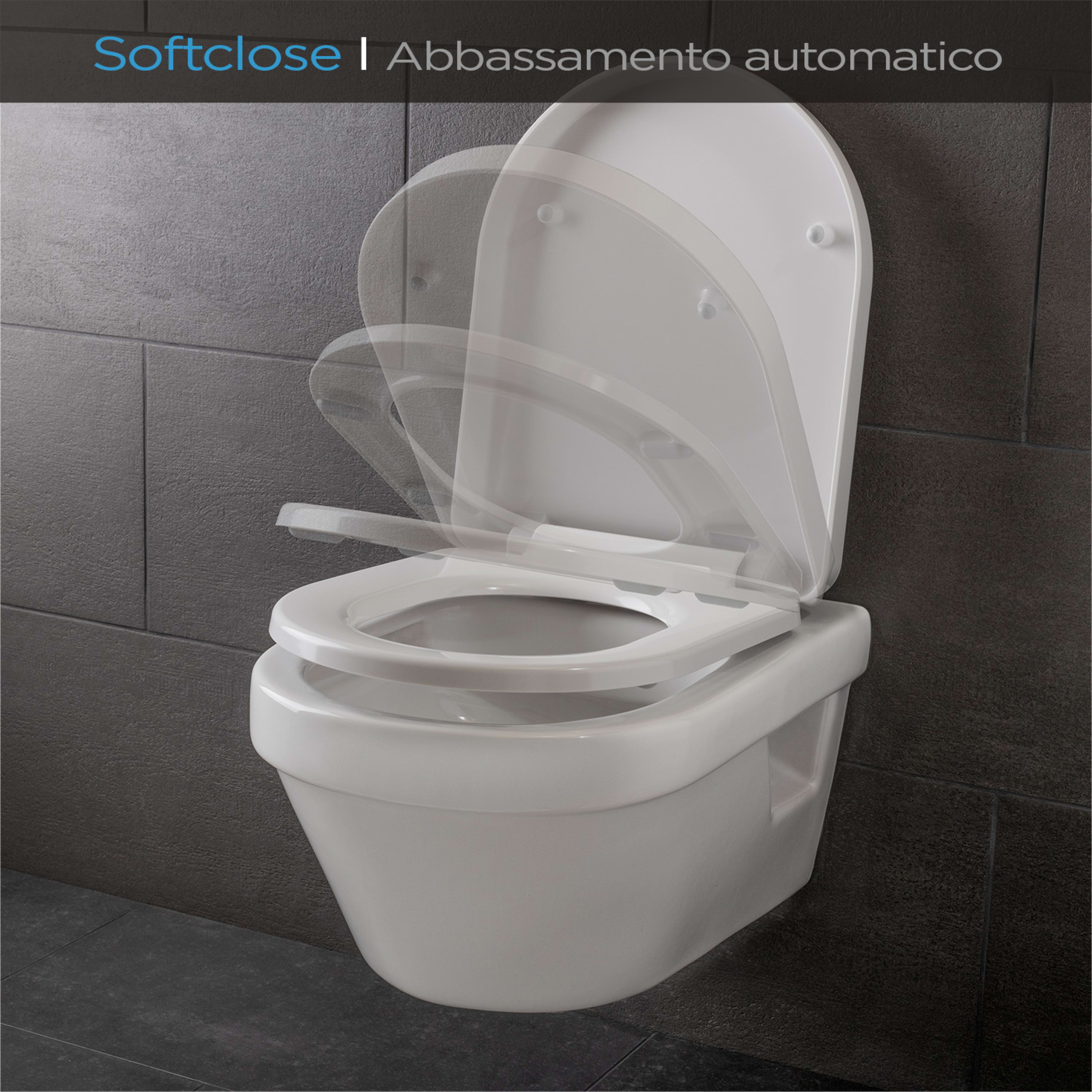 Senzano, Tavoletta per WC, Forma a D, Abbassamento Automatico, Antibatterica 
