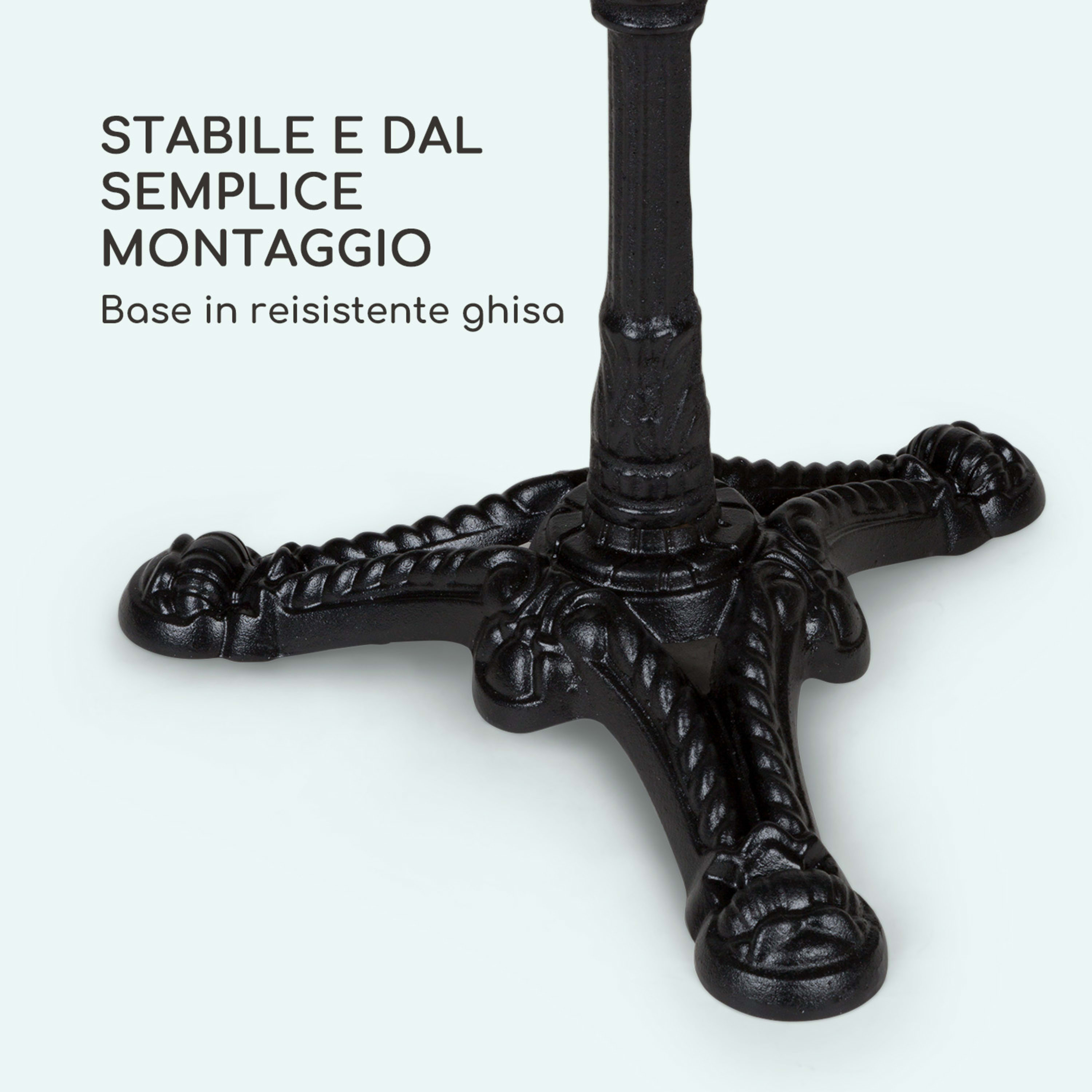 Patras - Tavolino da bistrò, piano in marmo, Ø60 cm, base d'appoggio in ghisa Nero
