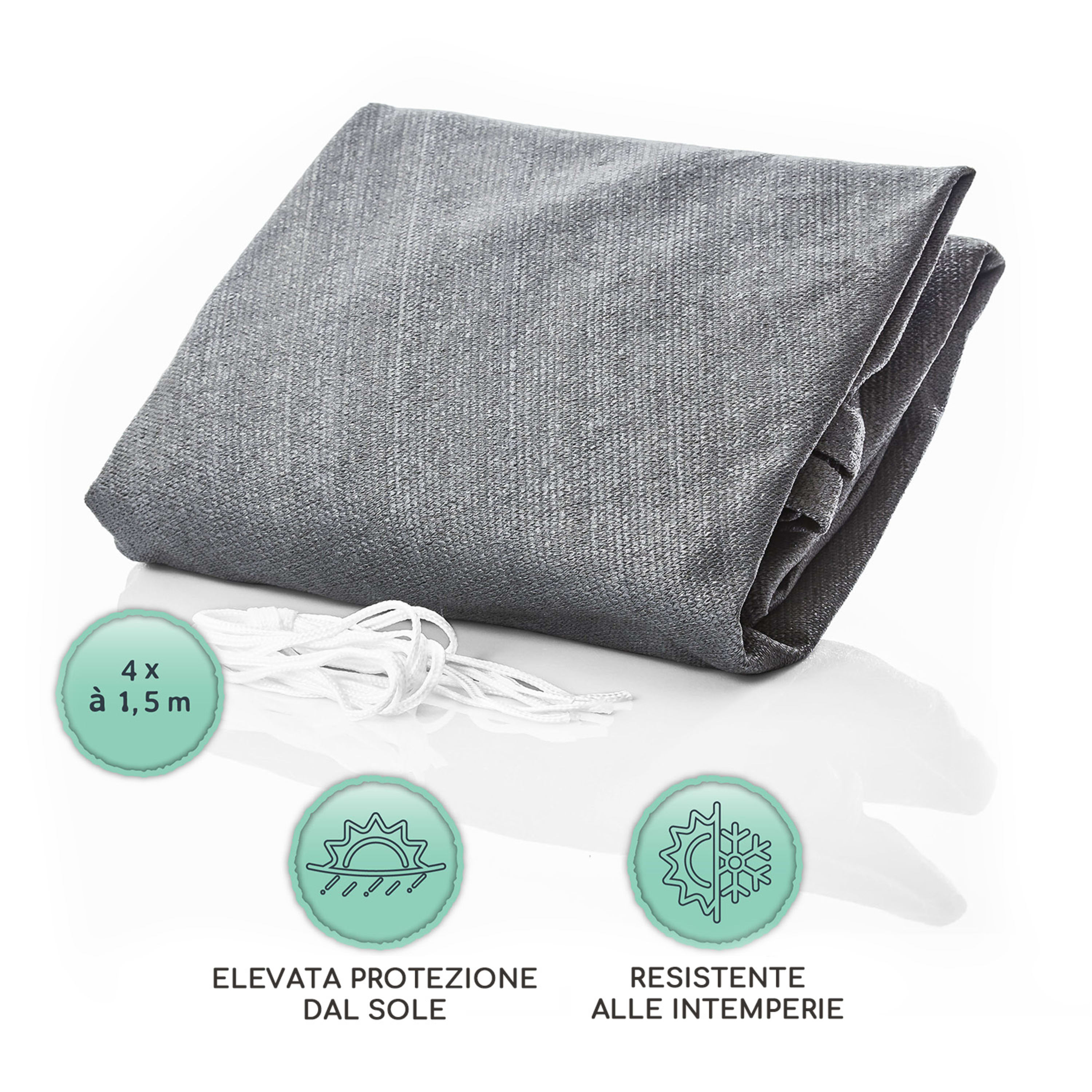 Vela parasole rettangolare 2 x 4 m con anelli di fissaggio poliestere  permeabile all'aria 2 x 4 m | Grigio medio