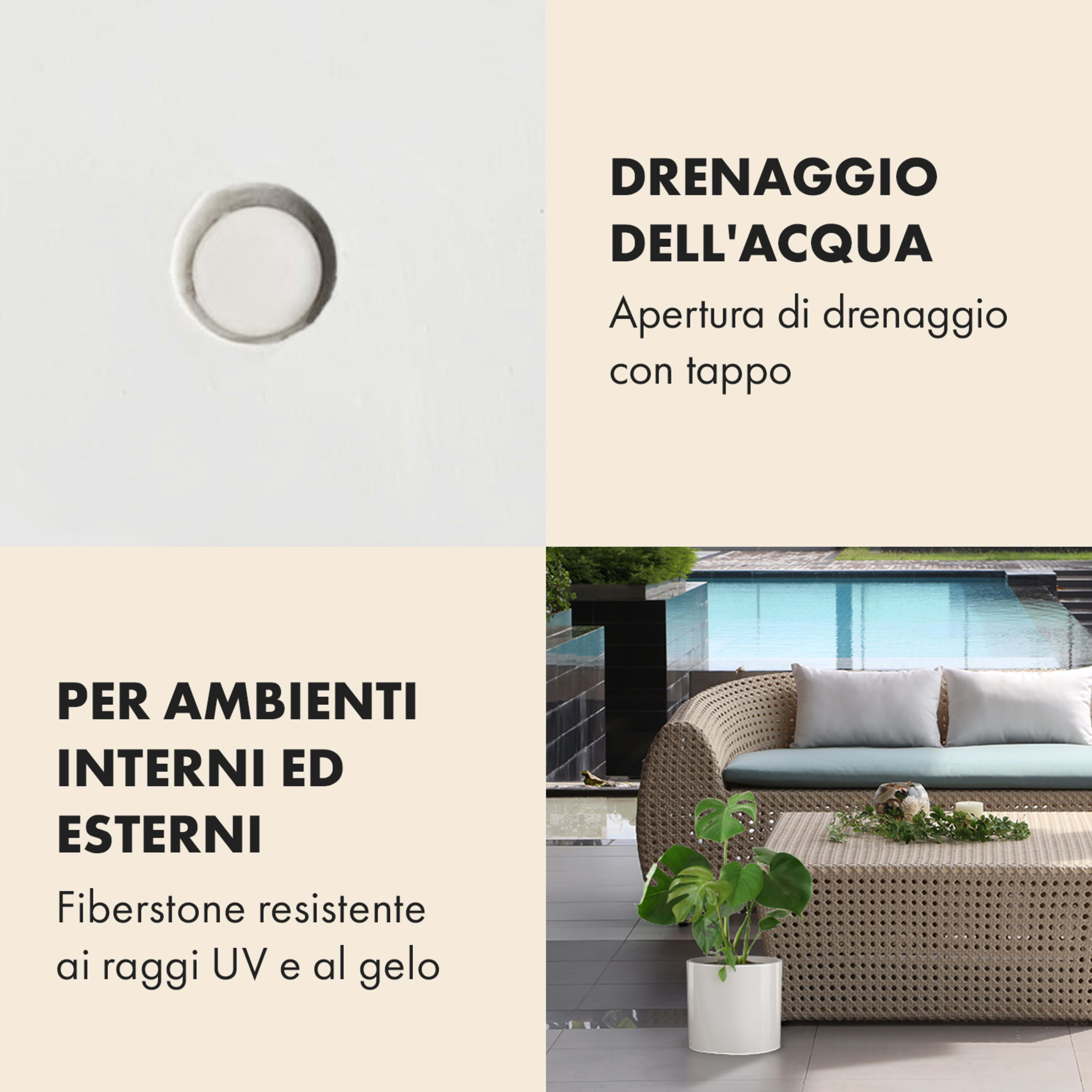 Fioriera, vaso per piante, fiberstone, interni/esterni M (Ø 25,4 cm) | bianco lucido
