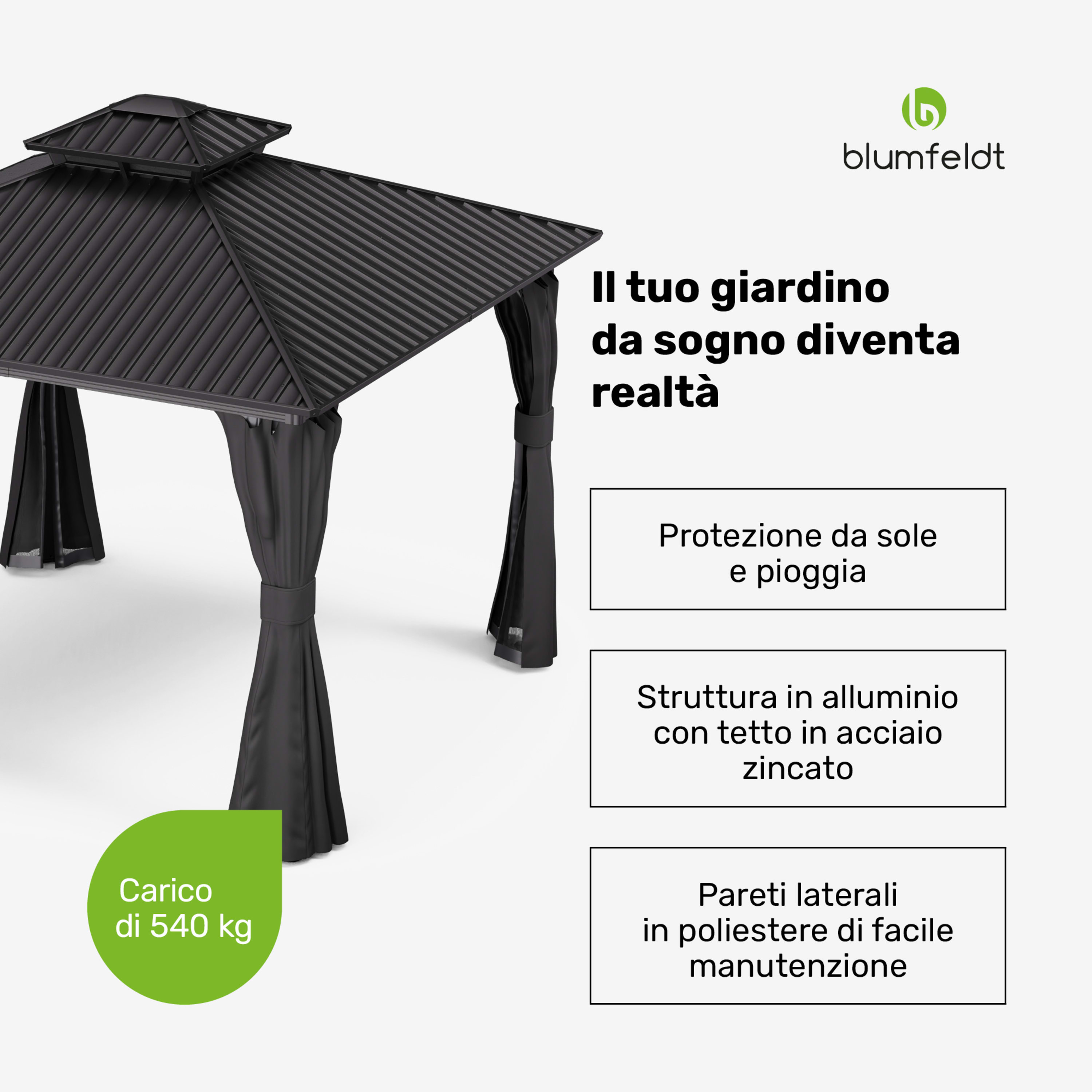 Il gazebo ShadeFortress da 3x3 m in acciaio zincato protegge dal sole, dalla pioggia e dal vento 3 x 3 m