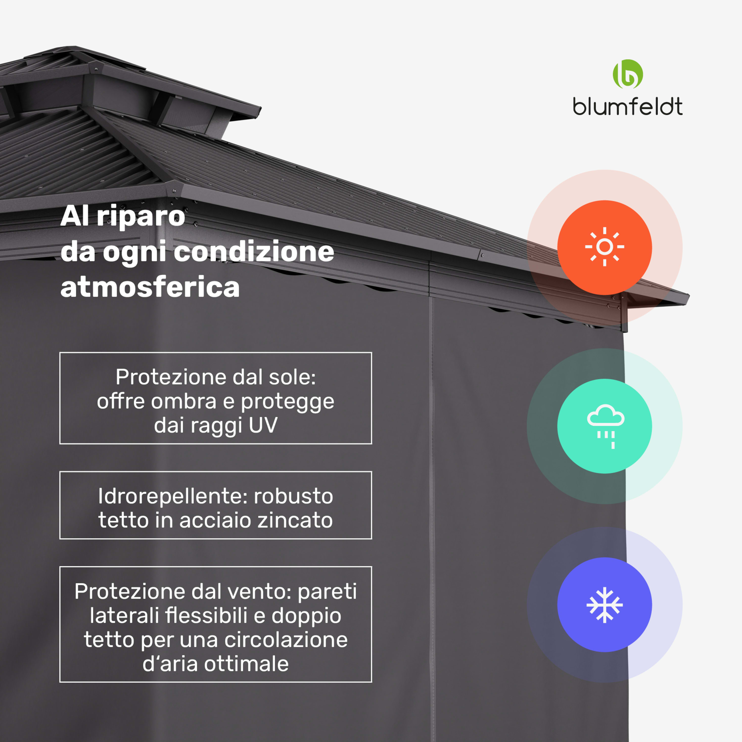 Il gazebo ShadeFortress da 3x3 m in acciaio zincato protegge dal sole, dalla pioggia e dal vento 3 x 3 m