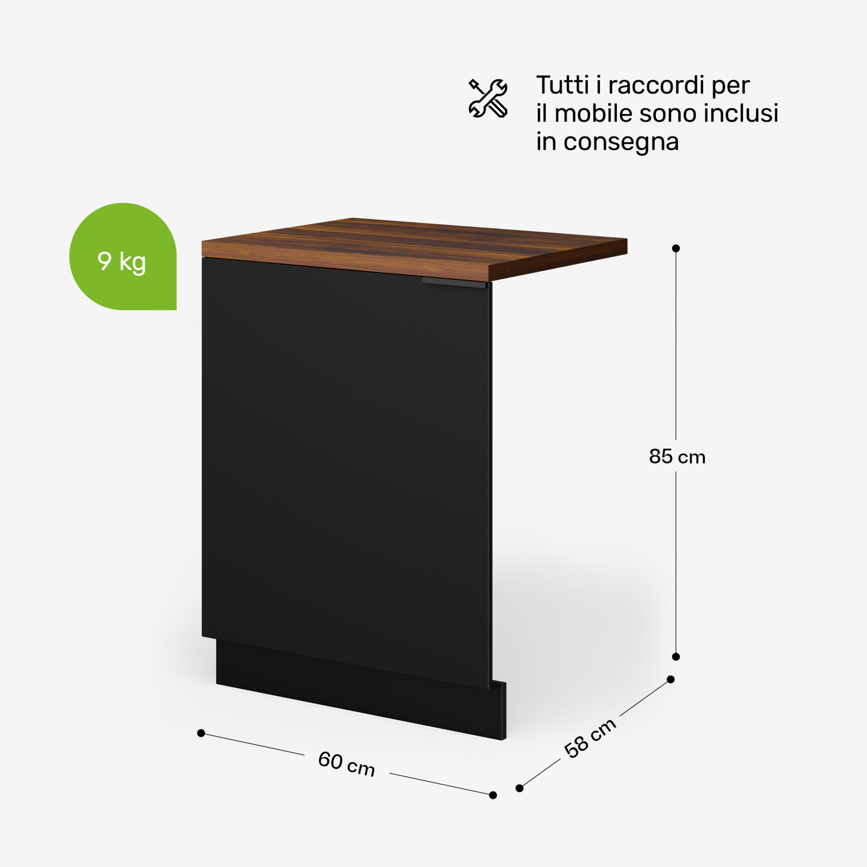 WoodVista - Mobile per lavastoviglie | Piano di lavoro robusto | Integrazione perfetta Mobile per lavastoviglie | Noce/Nero