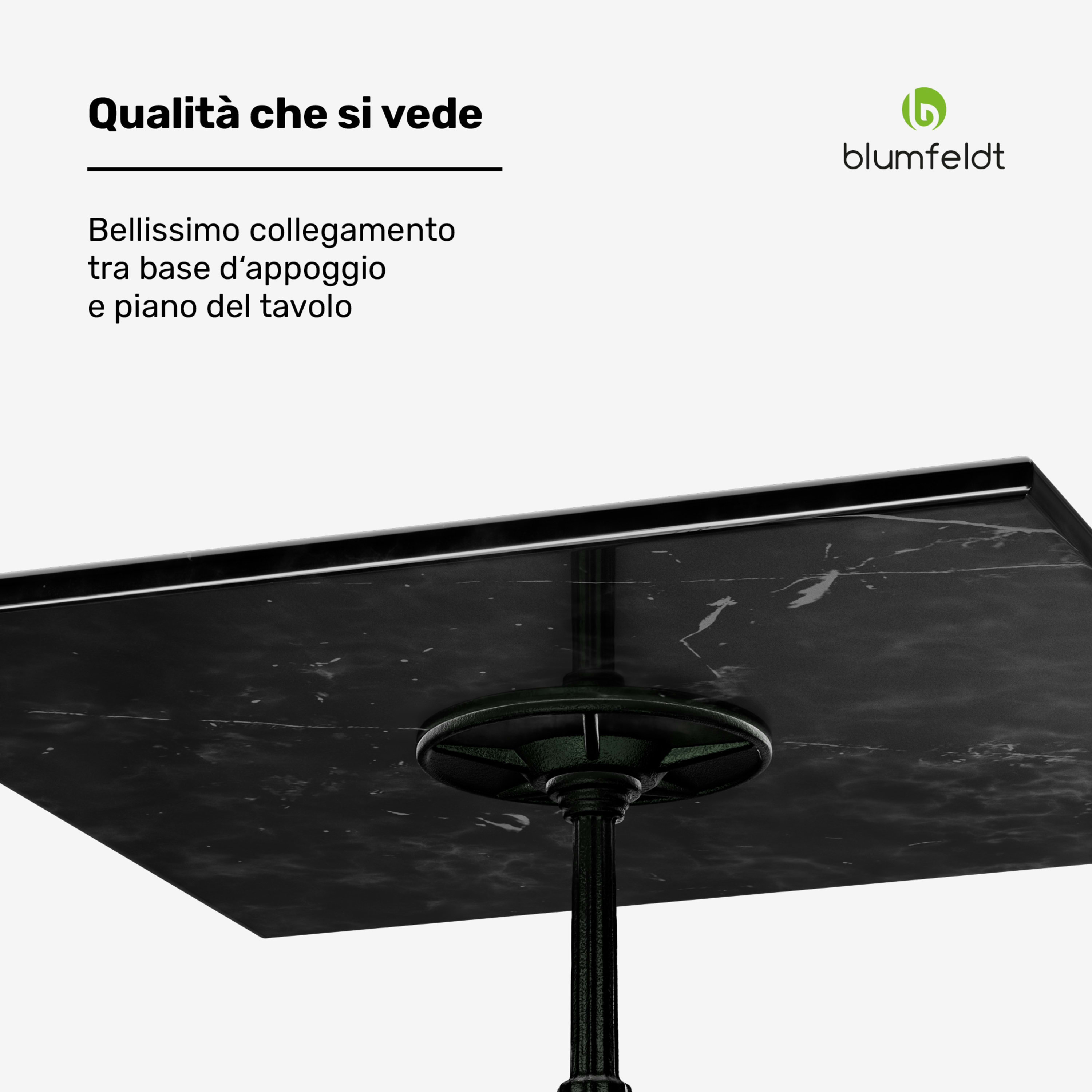Patras - Tavolino da bistrò, piano in marmo, 60 x 60 cm, base d'appoggio in ghisa Nero