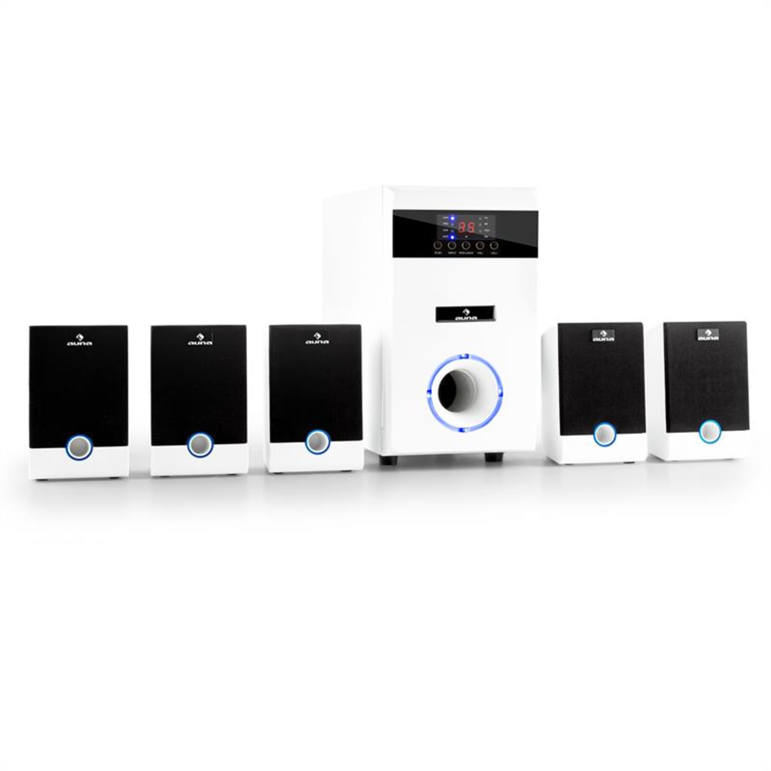 MM-5.1-JW aktives 5.1 Surround Lautsprecher Set 95W RMS Fernbedienung weiß