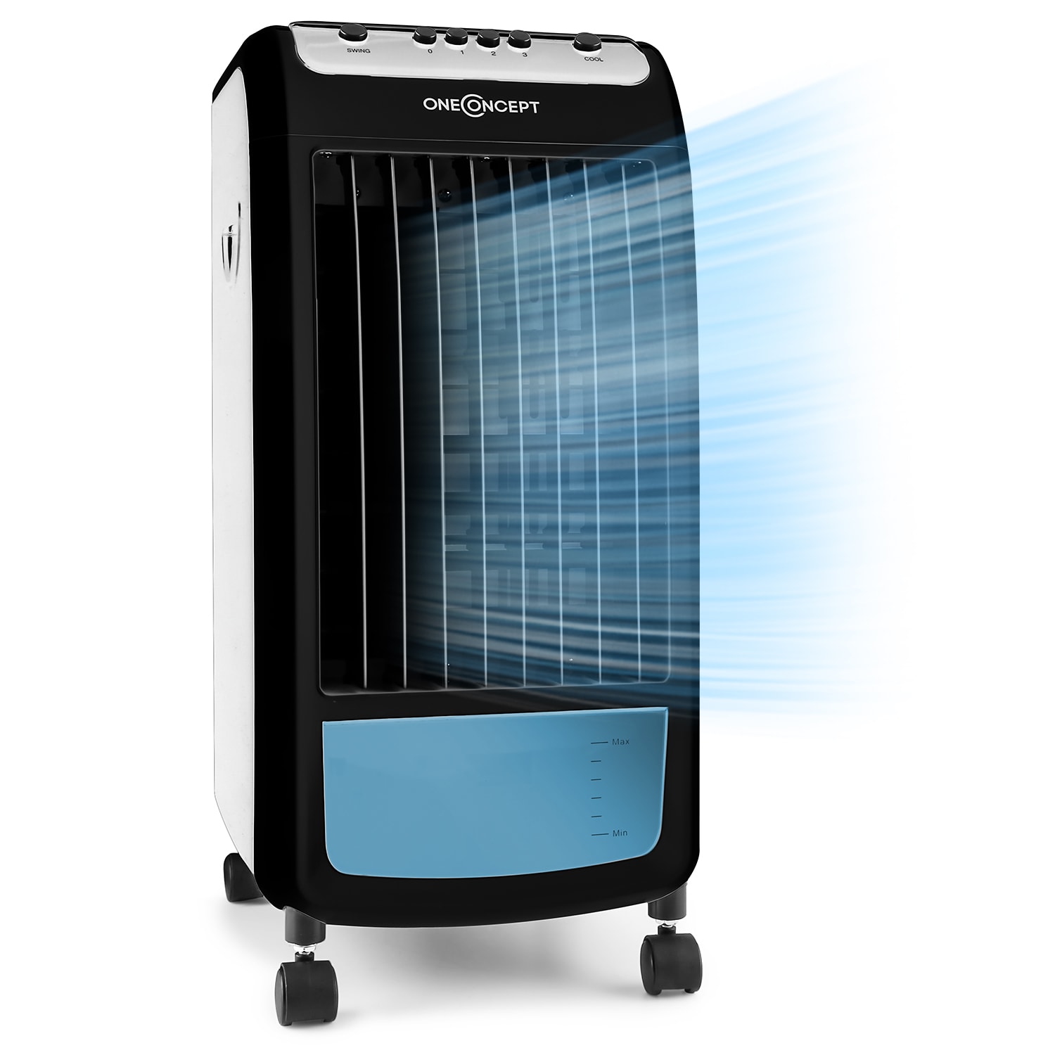 Carribean Blue 3-in-1 Luftkühler Ventilator Luftbefeuchter 402 m3/h | 70 Watt | 4 Liter | 3 Geschwindigkeiten | Oszillation | mobil