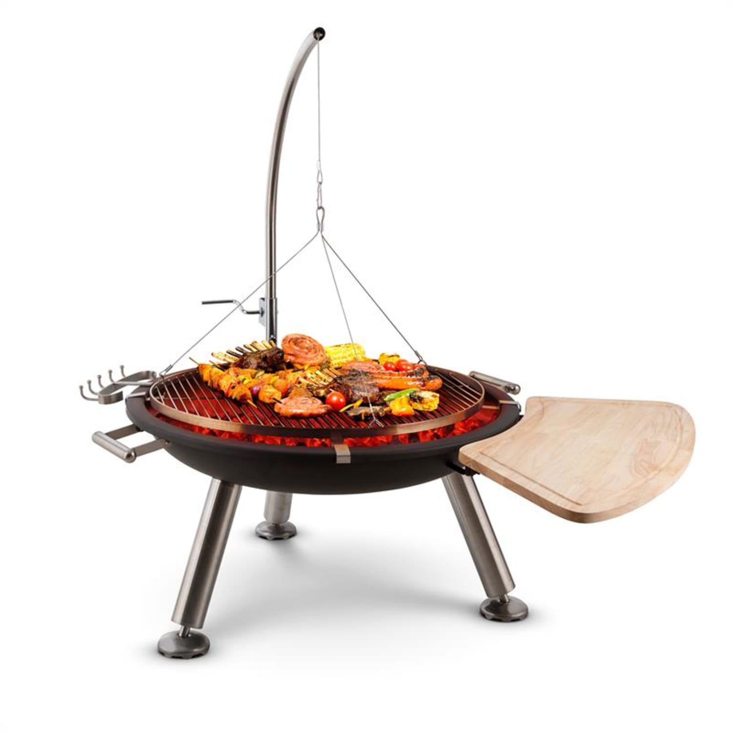 Turion Grill colgante base de fuego BBQ Carbón vegetal Tracción de cable Acero inox.