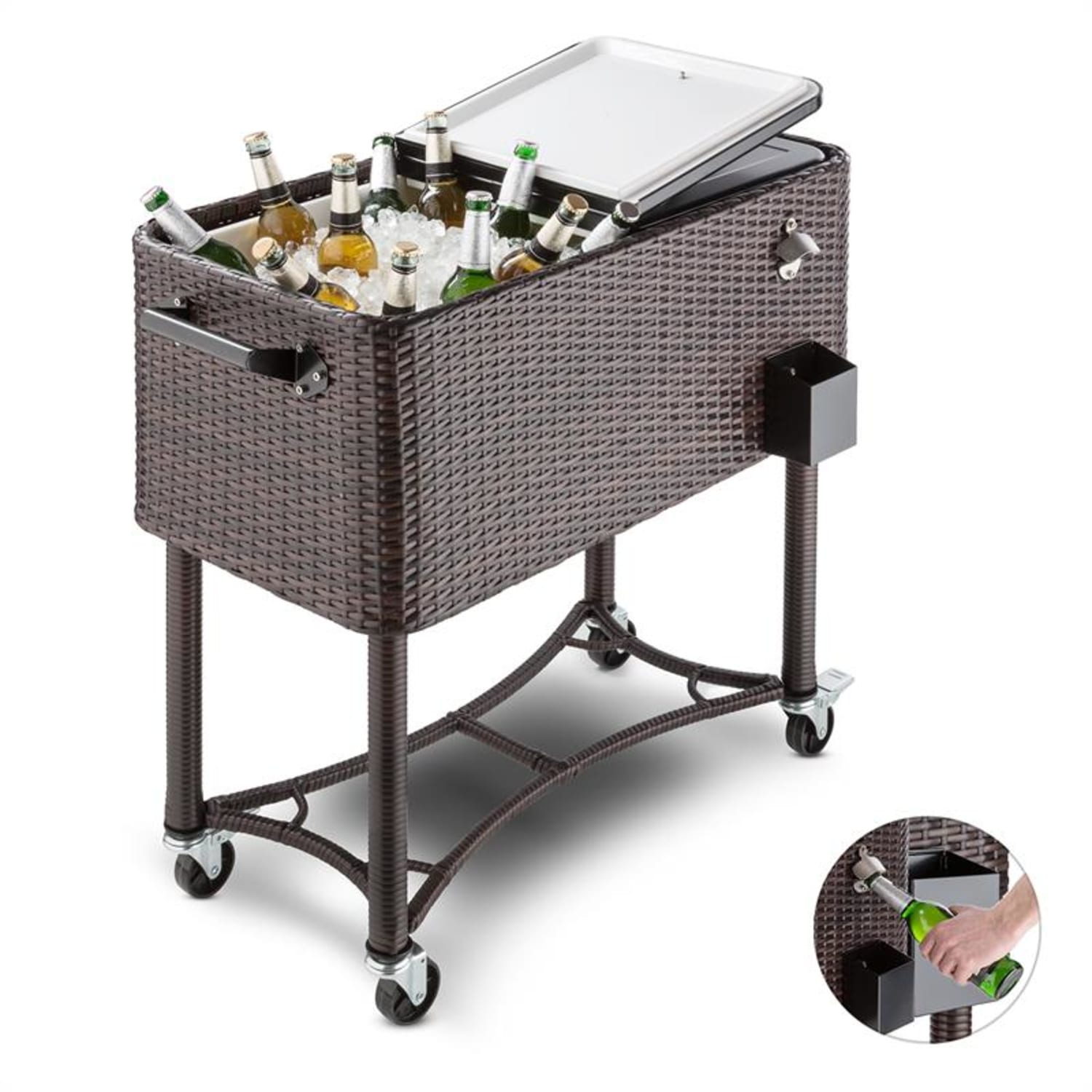 Springbreak Getränkewagen Kühlbox Terrassenkühlwagen 80l Rattandekor