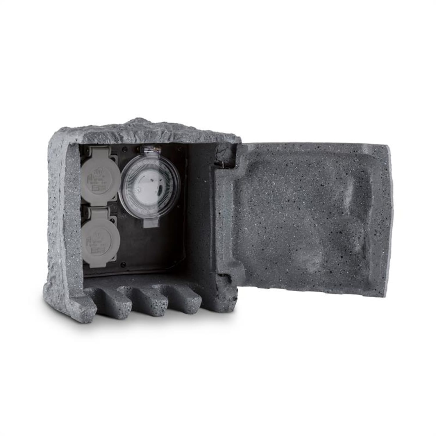 Timer Rock Gartensteckdose 2-fach Verteiler 1,5m Zeitschaltuhr Fels