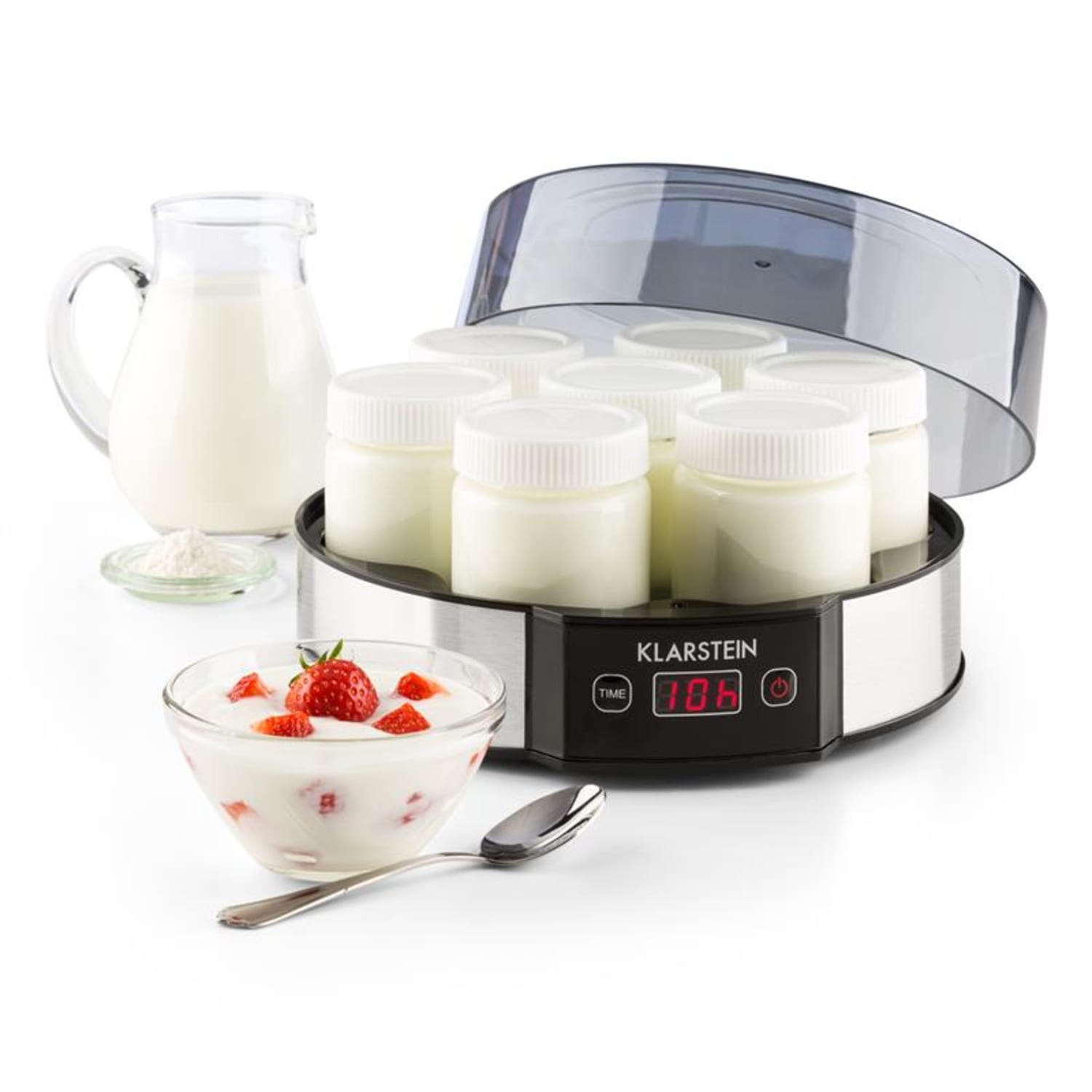 Milchstraße Yaourtière 7x pots en verre de 190ml Minuteur 14h - inox