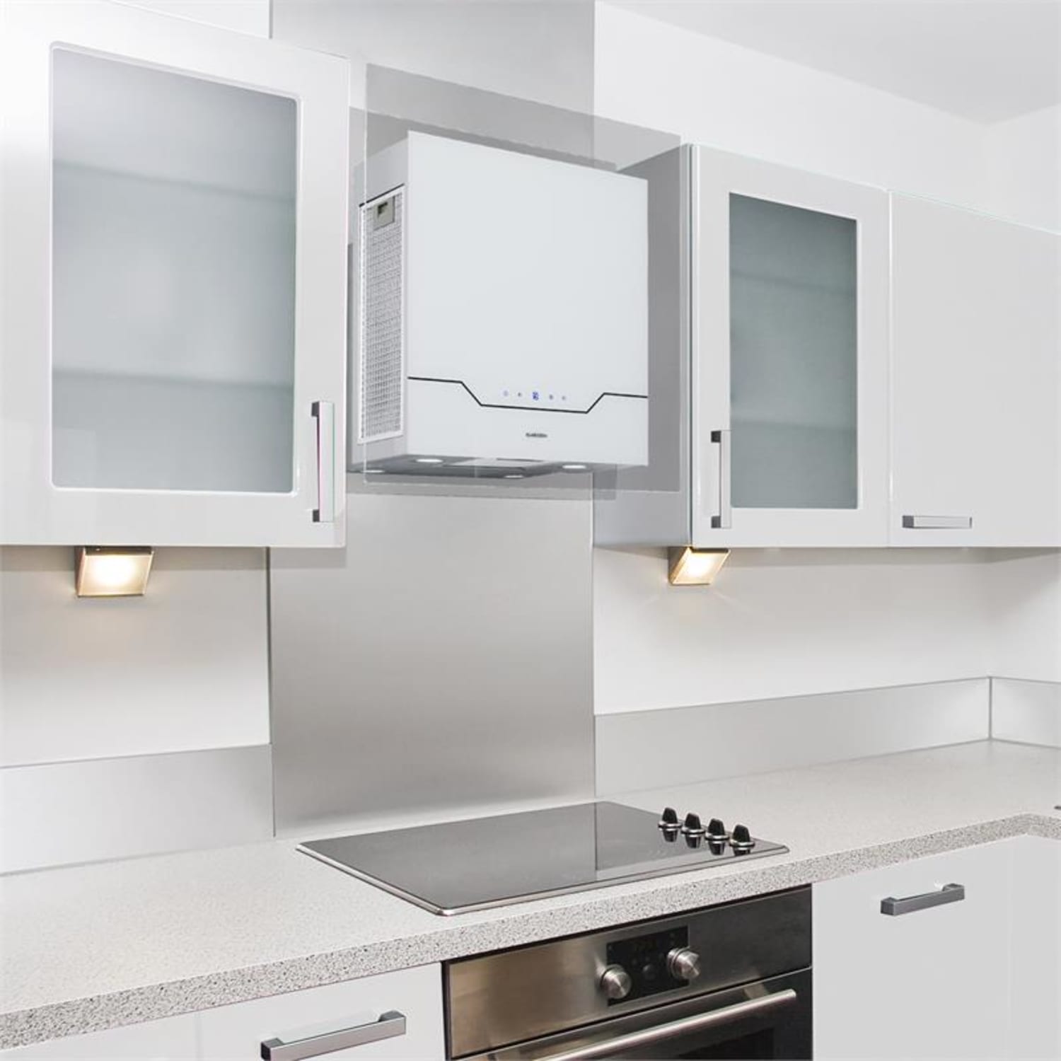 Karree Dunstabzugshaube Umluft 60 cm 640 m³/h LED Edelstahl Glas