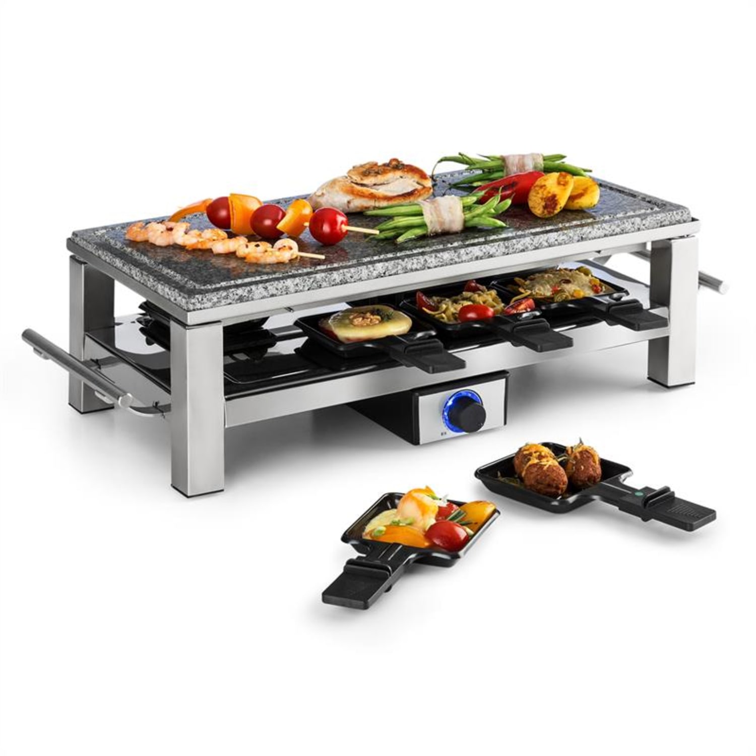 Schmelzlette Raclette 1500W Naturstein-Platte Edelstahlgehäuse
