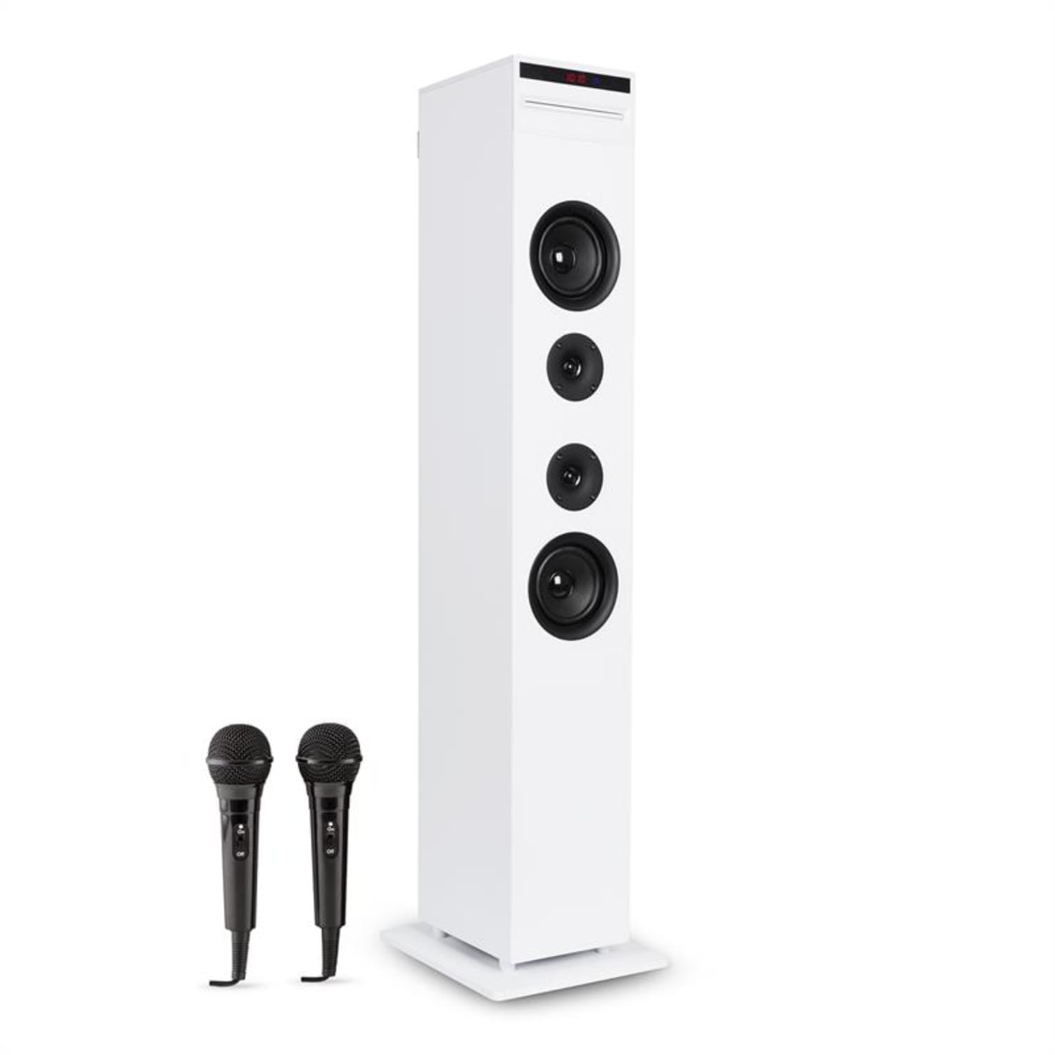 Karaboom CD karaoke uređaj, bluetooth, MP3, USB, punjač, mikrofon, daljinski upravljač, bijela boja