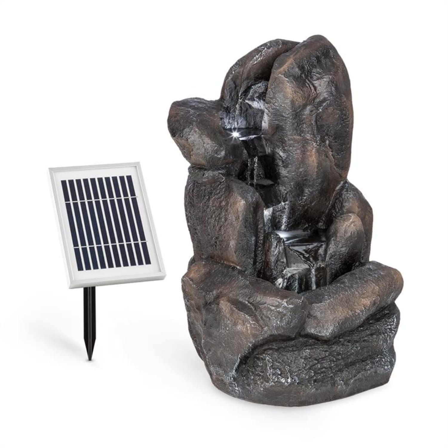 Felsquell Solar-Kaskadenbrunnen Akkubetrieb 2 kW Solarpanel 3 LEDs