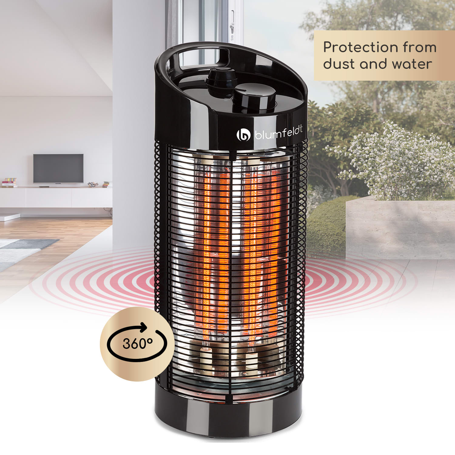 Heat Guru 360, stalak za grijanje, 1200/600 W, 2 stupnja grijanja, IPX4, crna