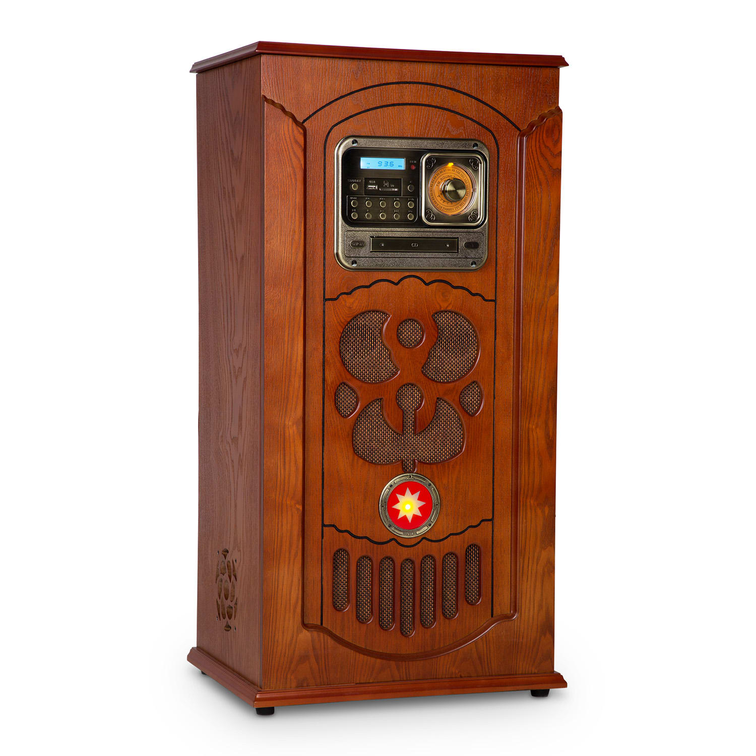 Musicbox Jukebox, Giradischi, Lettore CD, BT, USB, SD, Ricevitore FM, Legno
