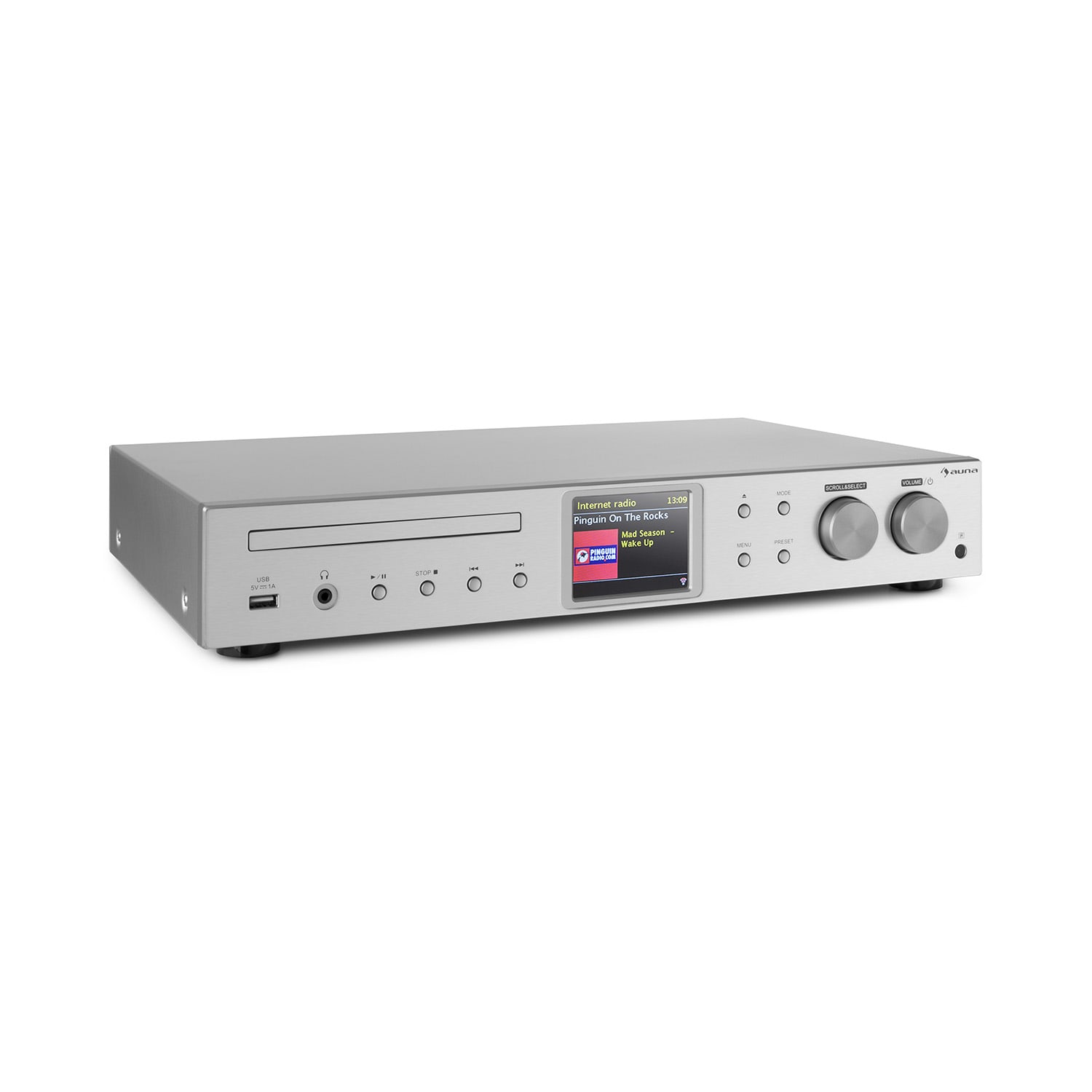 iTuner CD, HiFi receiver, internetové/DAB+/FM rádio, CD prehrávač, WiFi, strieborný