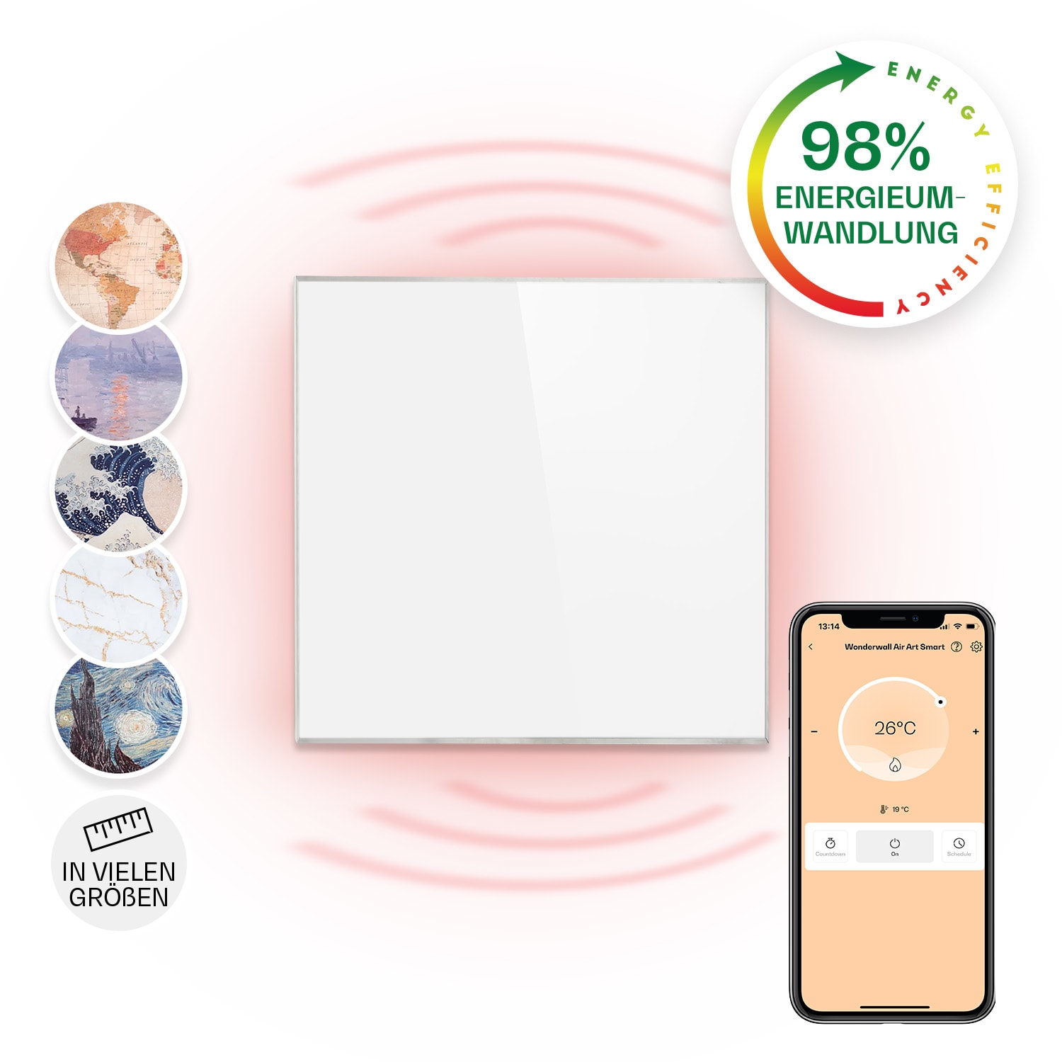 Wonderwall Smart Infrarotheizung 60x60cm App 360W Wochentimer IP24