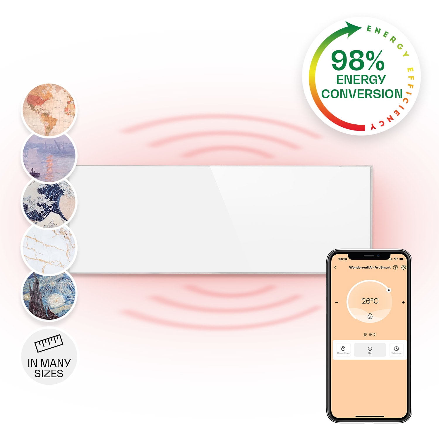 Wonderwall Smart, infrapanel, infracrvena grijalica, 30 x 100 cm, 300W, tjedni timer, IP24, bijela