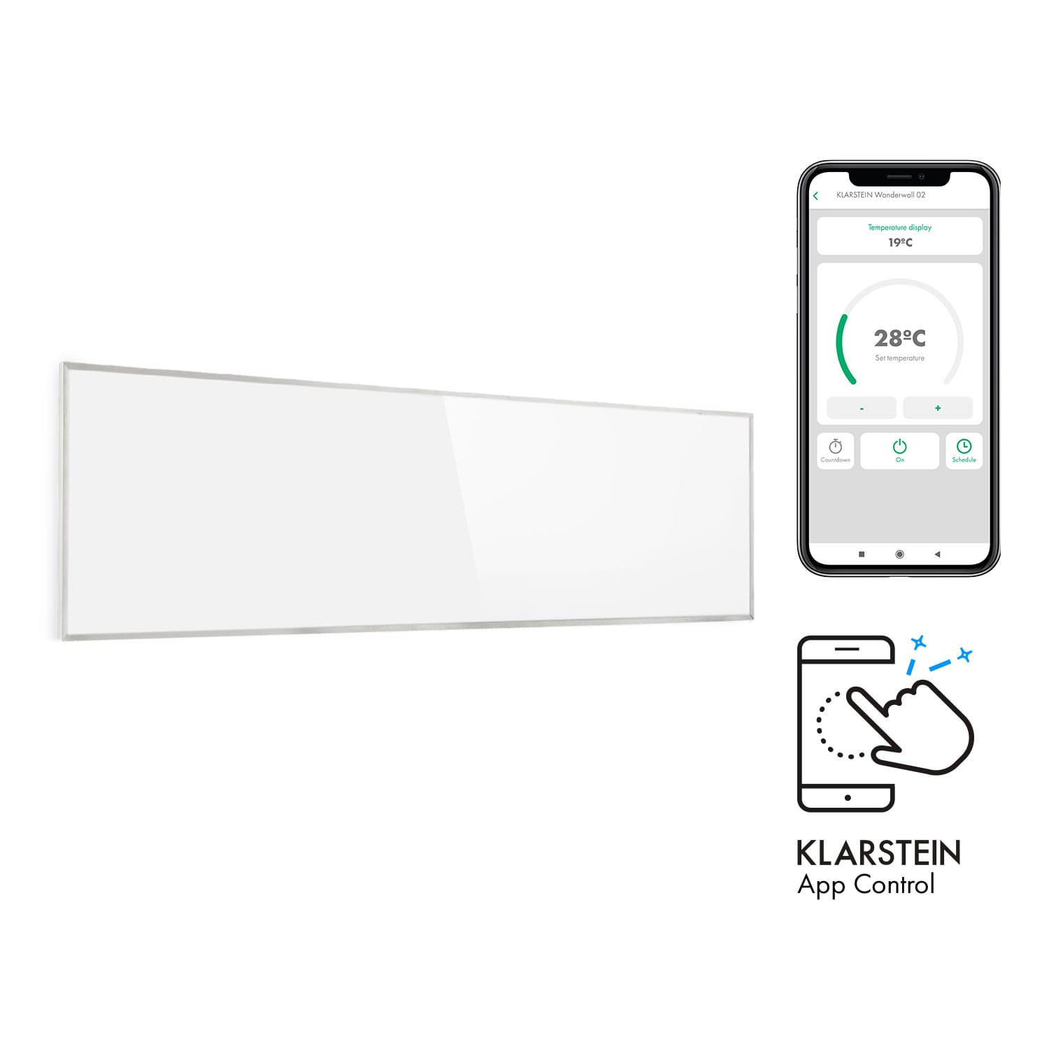 Wonderwall 300 Smart, инфрачервена печка, 30 x 100 cm, 300 W, седмичен таймер, IP24, бяла