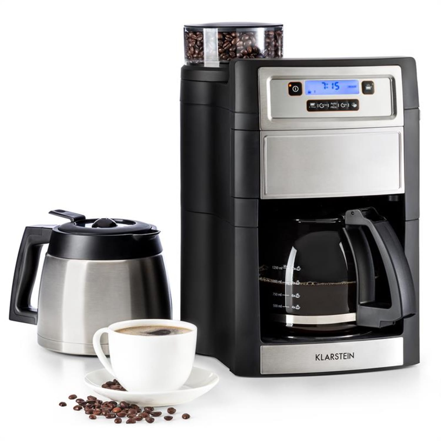 Aromatica II Duo Kaffeemaschine, integriertes Mahlwerk, 1,25 l silber