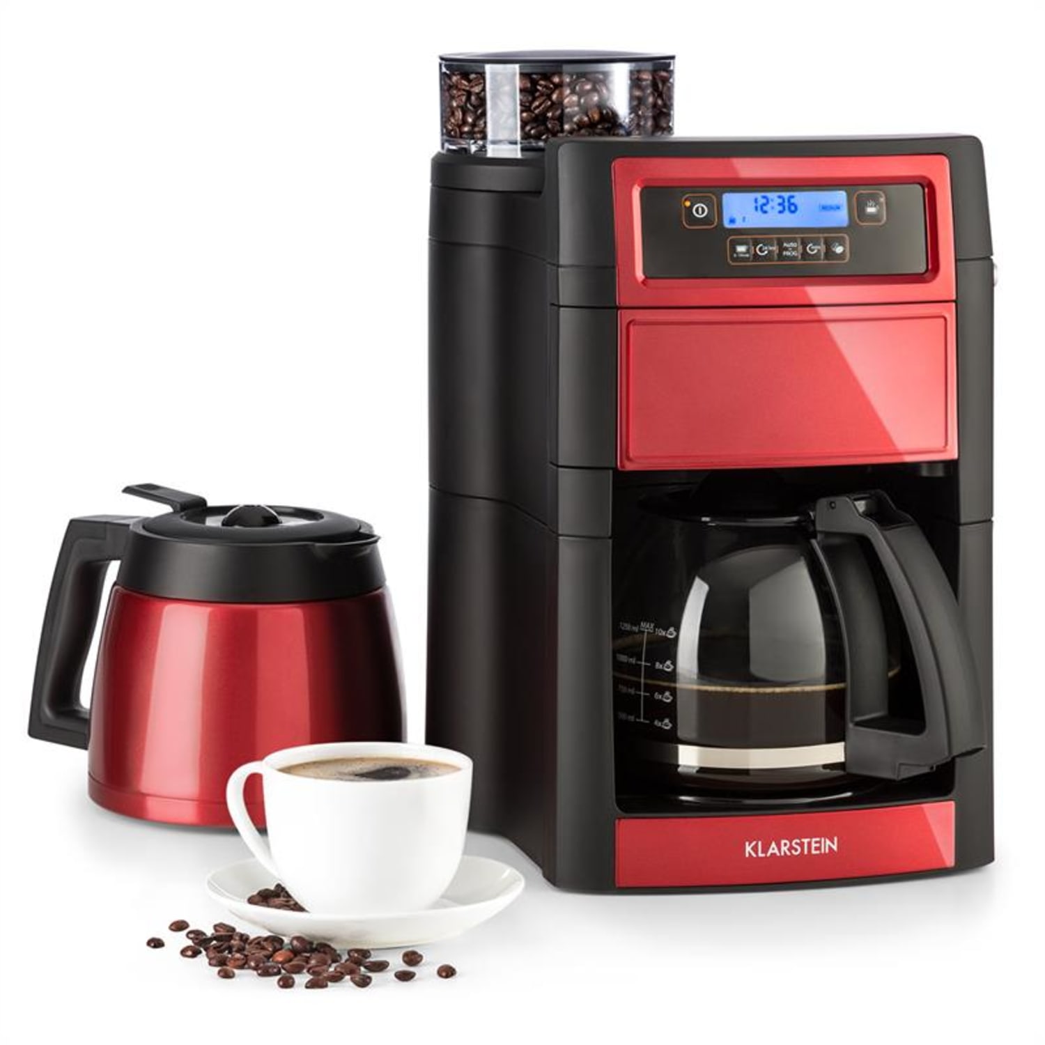 Aromatica Il Duo Macchina da Caffè, Macina Dosatore Integrato, 1, 25 l, rossa