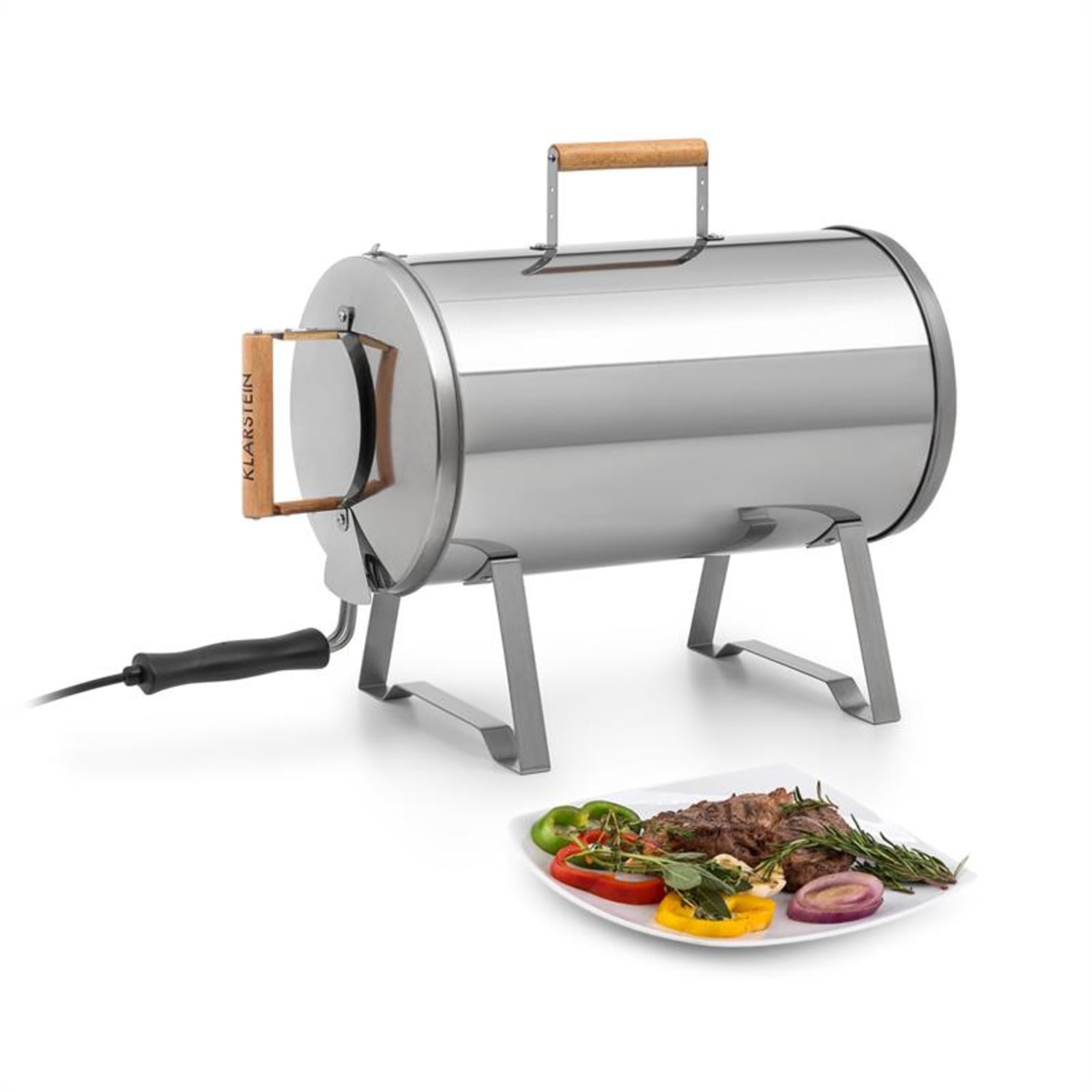 Gourmet Barrel Smoker rosfritt stål 0,6mm trähandtag silver