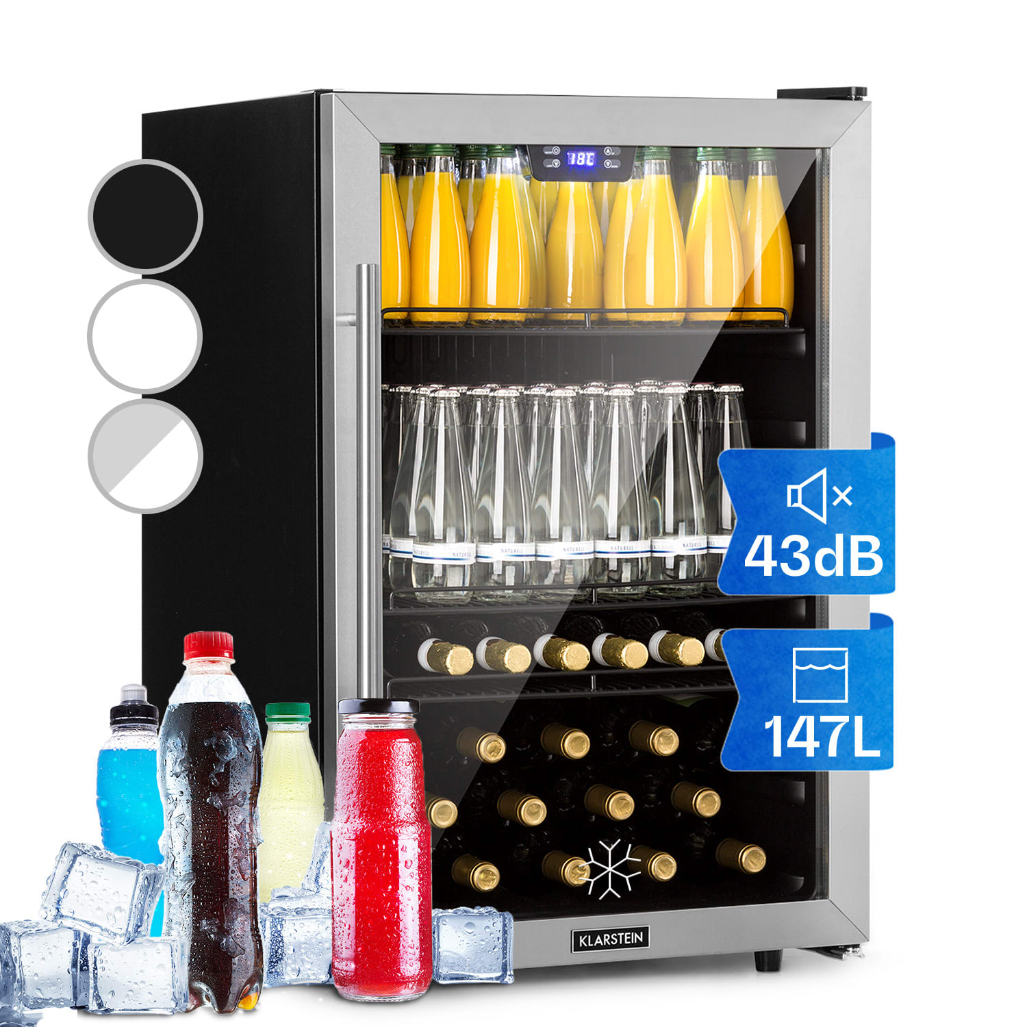 Beersafe 5XL Kühlschrank 148 Liter 3 Böden Panoramaglastür Edelstahl