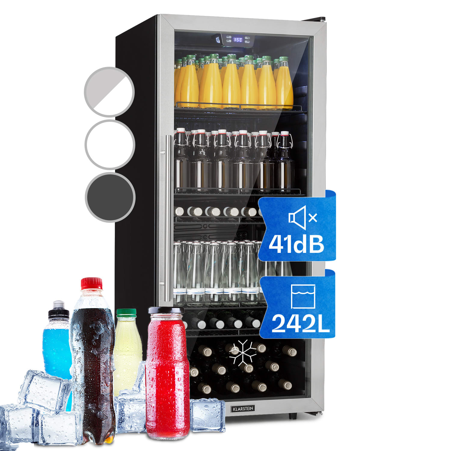 Beersafe 7XL Kühlschrank 242 Liter 5 Böden Panoramaglastür Edelstahl