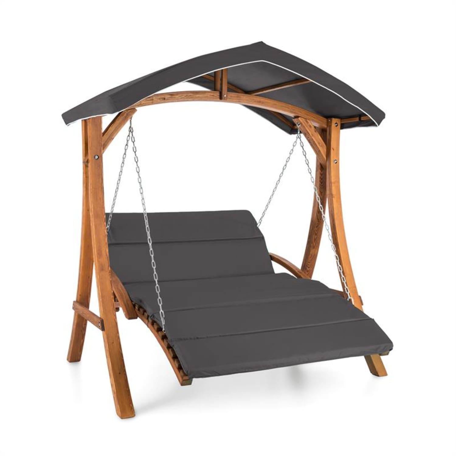 Aruba, záhradná hojdačka, slnečná strieška, 130 cm, 2-miestna, masívne drevo, sivá