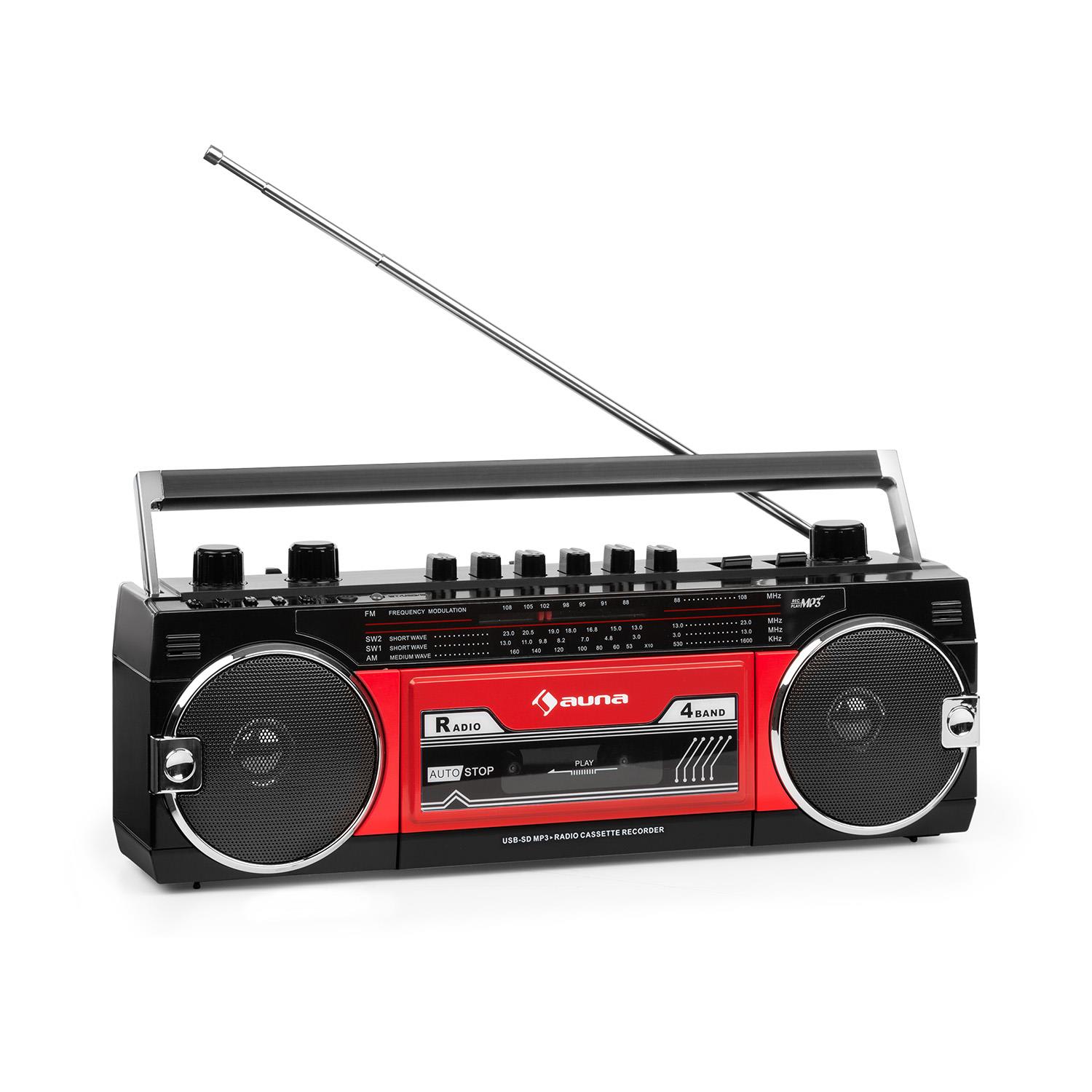 Duke MKII Kassettenrekorder Radio BT USB SD Teleskopantenne schwarz rot