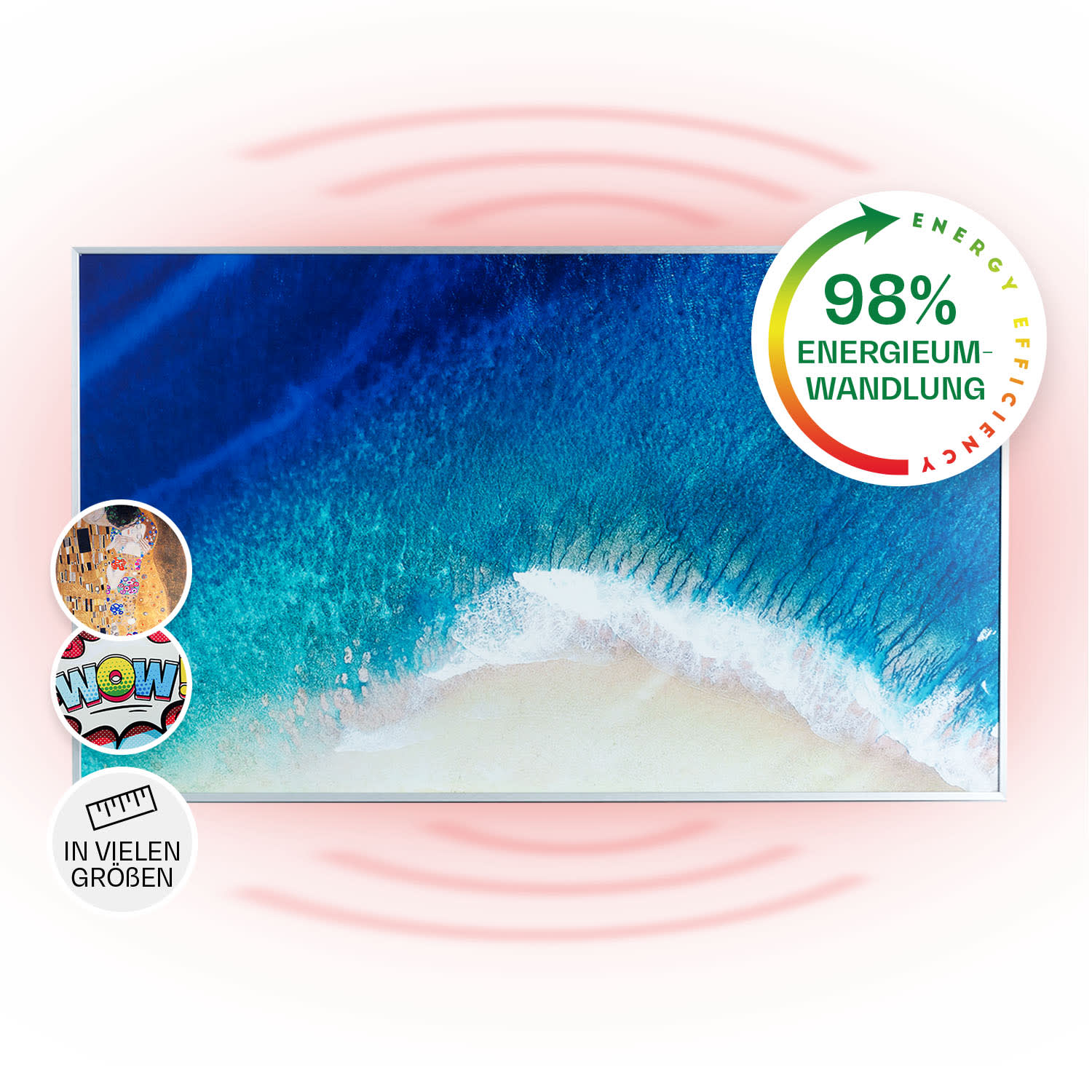 Wonderwall Air Art Strand Infrarotheizung 101x60cm 600W Wandinstallation Fernbedienung