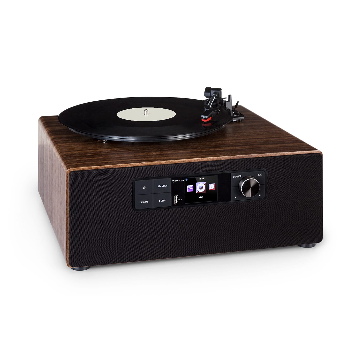Connect Vinyl Cube Platine vinyle avec radio internet DAB + FM USB - Marron