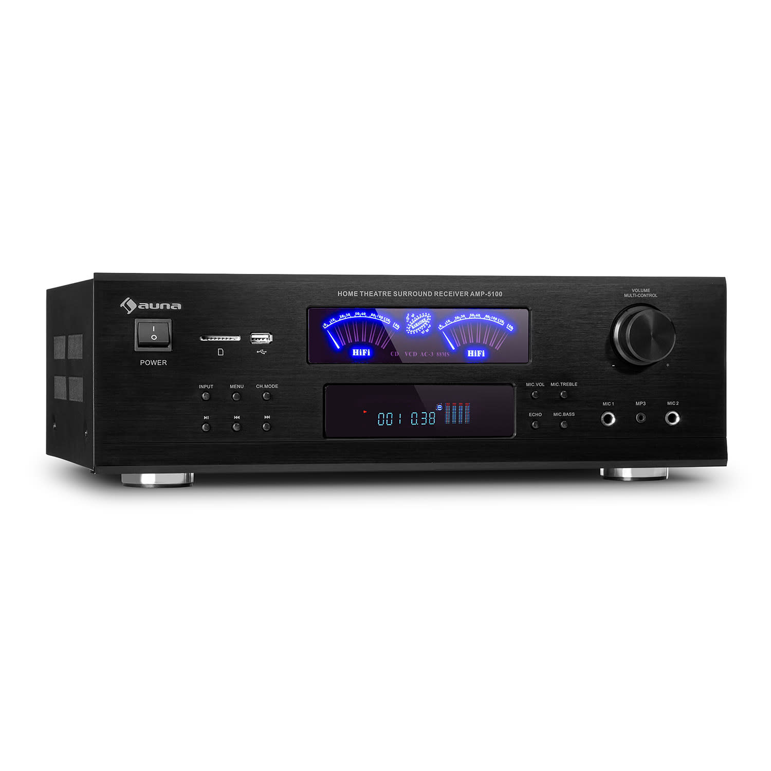 AMP 5100 BT, stereo ojačevalec, 2 x 120 W + 3 x 50 W RMS, BT, črn