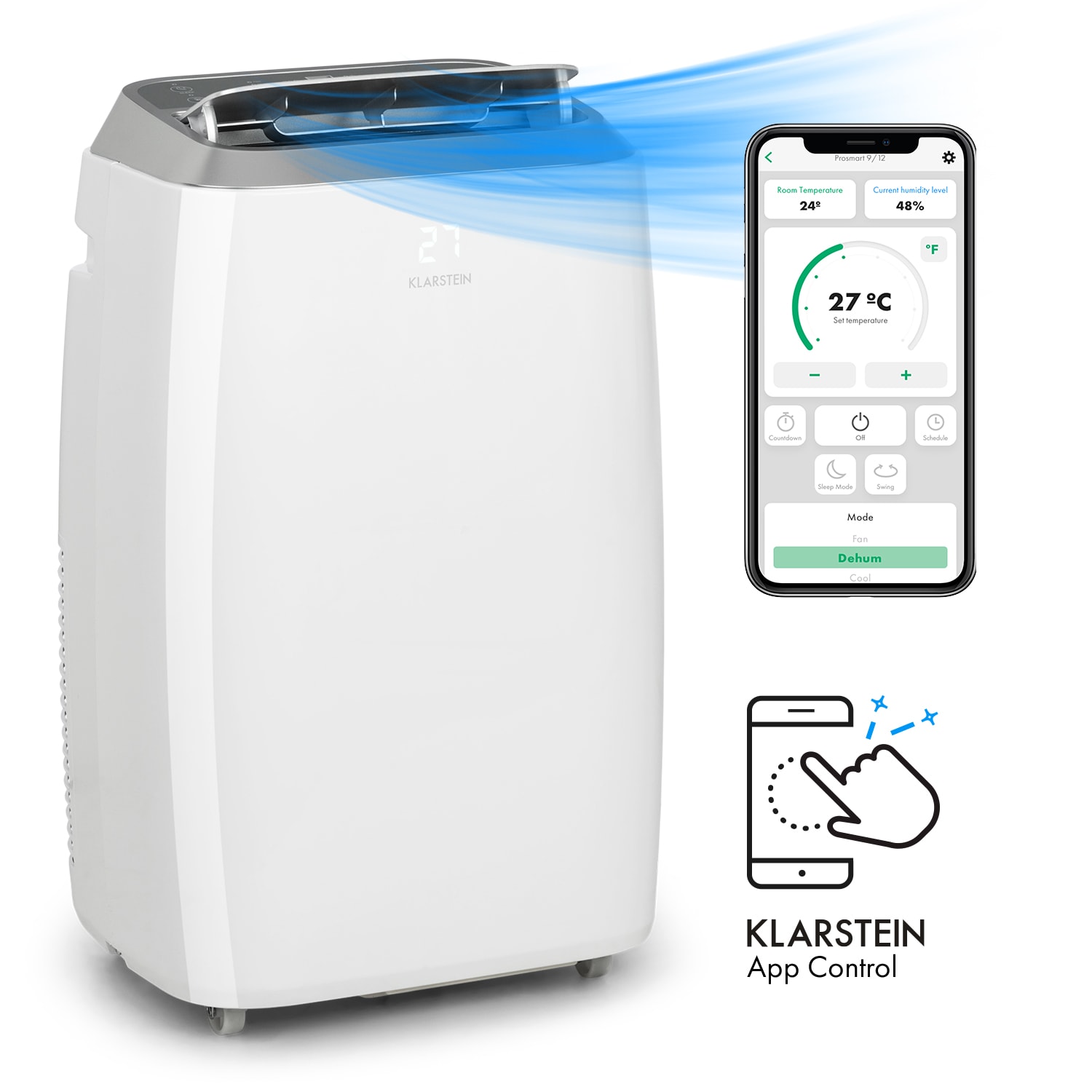 Iceblock Prosmart 9, aer condiționat portabil portabil, 3 în 1, 9000 BTU, control prin aplicație, alb