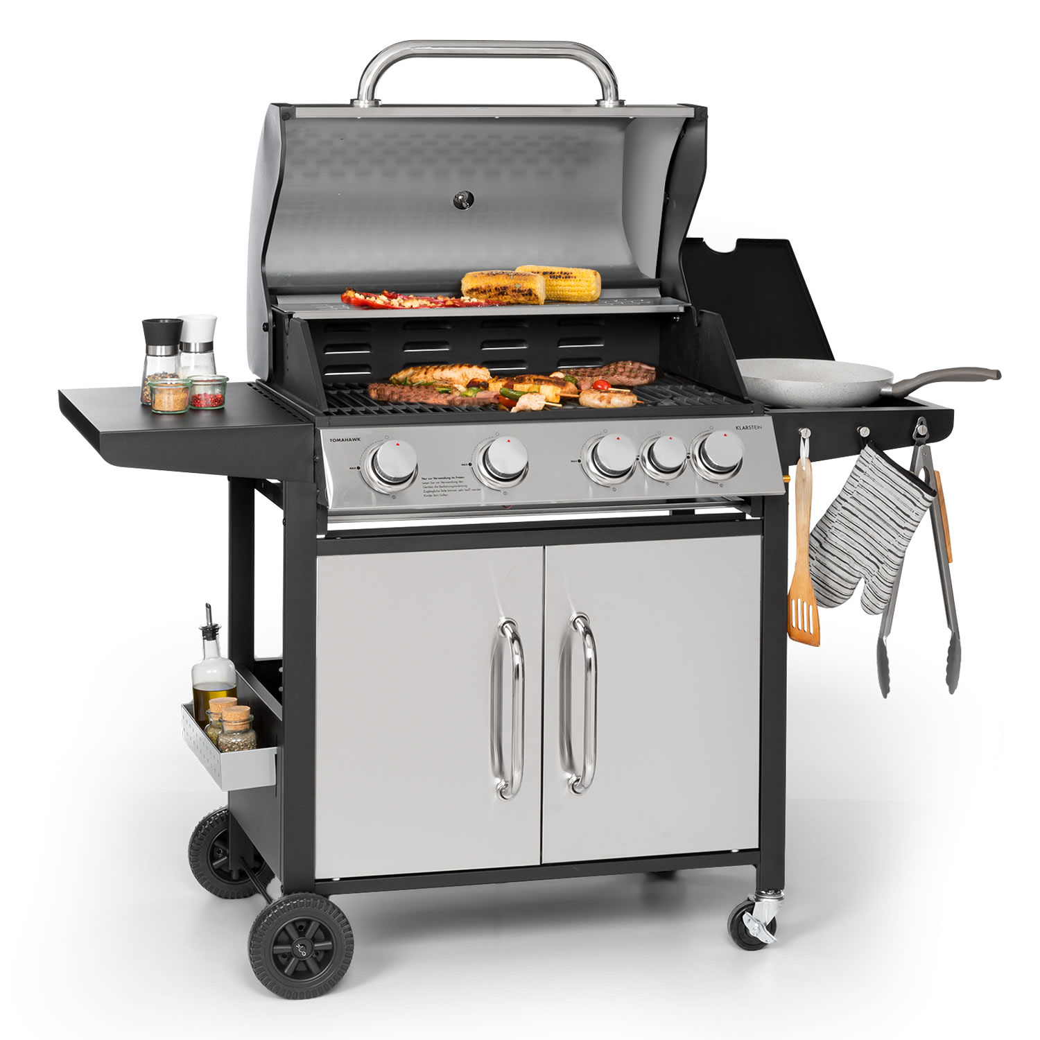 Tomahawk Gasgrill 4x3,6 kW + 2,7 kW Brenner 66x43,5 cm Grill Edelstahl