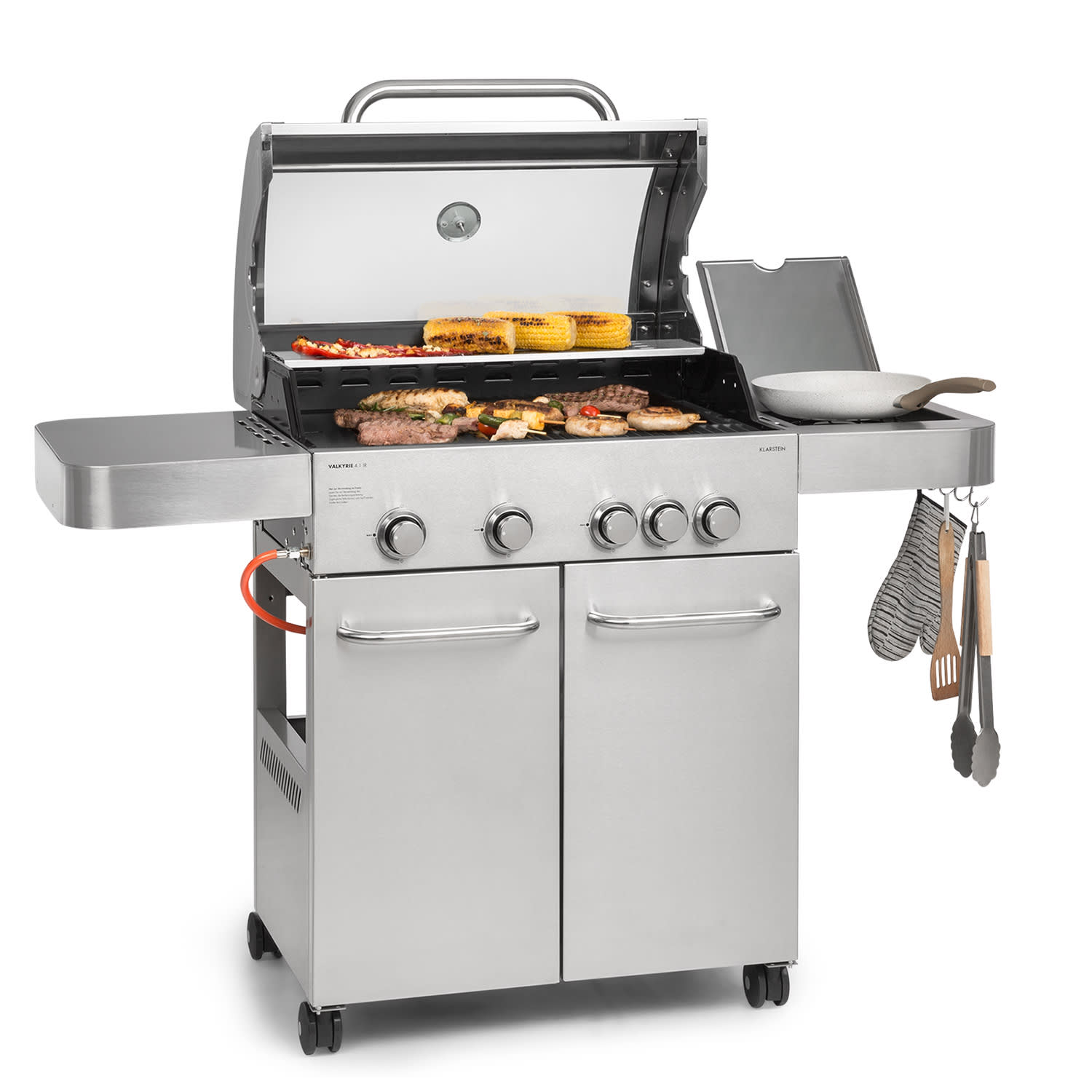 Valkyrie Gasgrill 4x3,5 kW + 3,15 kW Brenner 74x44 cm Grill Edelstahl