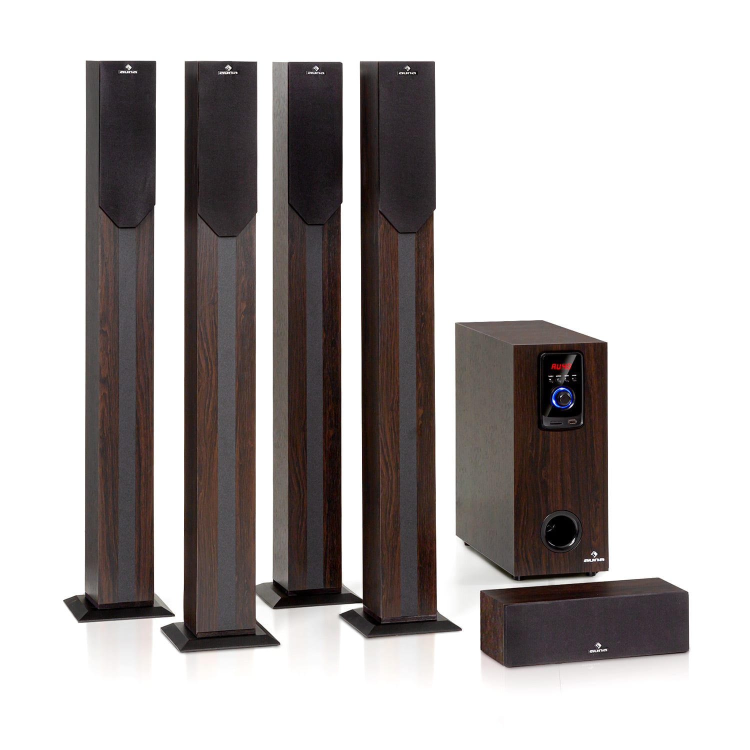 Sistema de sonido envolvente Areal Elegance de 5.1 canales y 190 W RMS BT USB SD AUX Mando a distancia