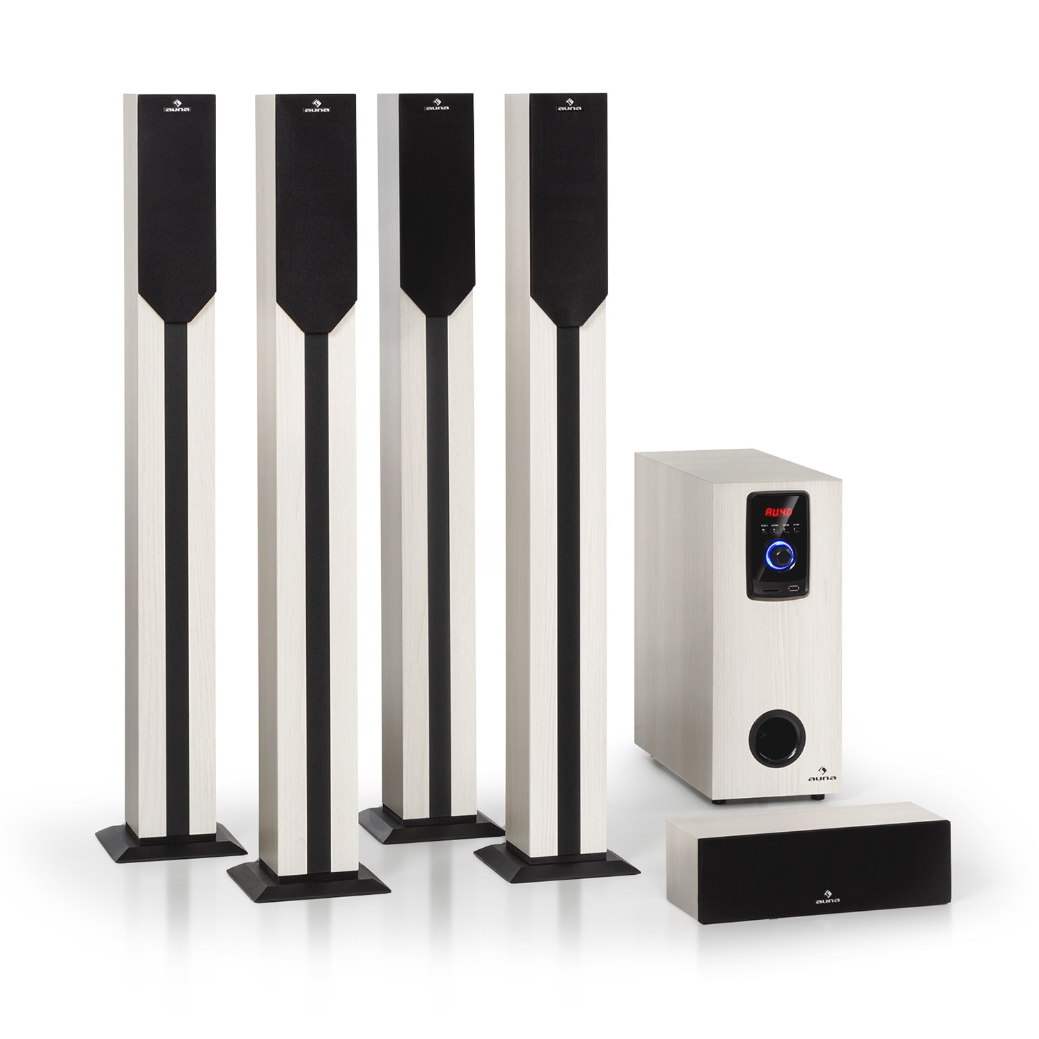 Sistema de sonido envolvente Areal Elegance de 5.1 canales y 190 W RMS BT USB SD AUX Mando a distancia