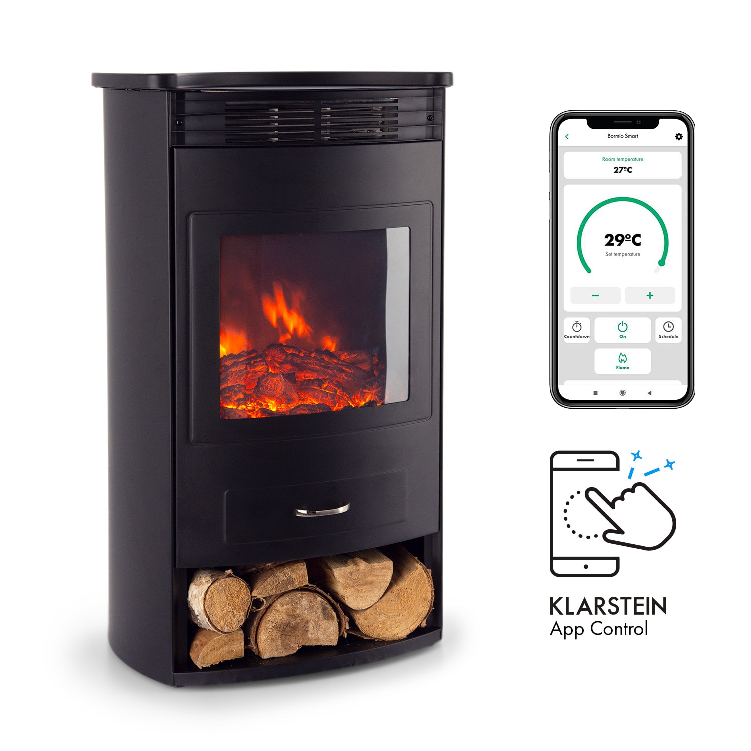 Bormio Smart Elektrokamin 950/1900W Thermostat Wochentimer