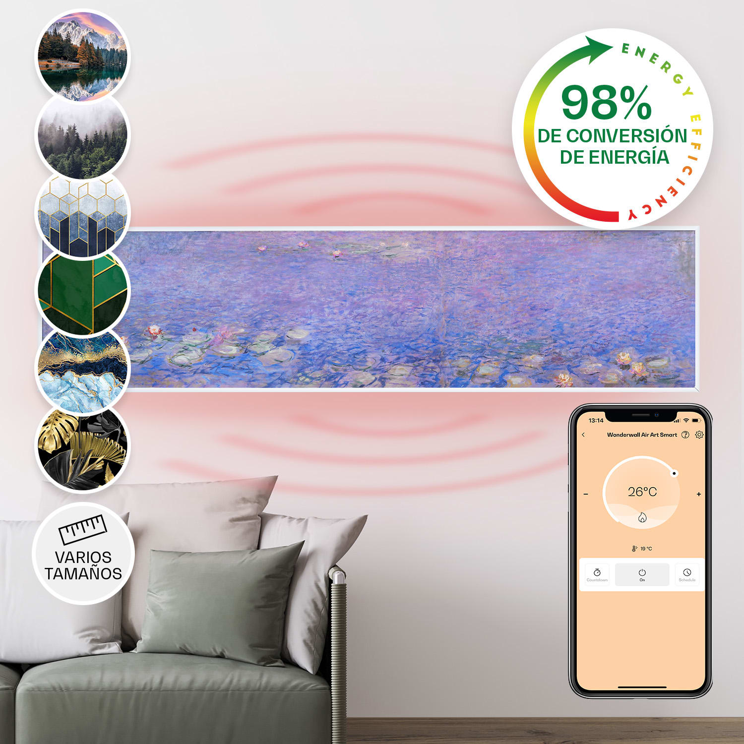 Wonderwall Air Art Smart Panel calefactor infrarrojo 120x30cm 350W App Nenúfares