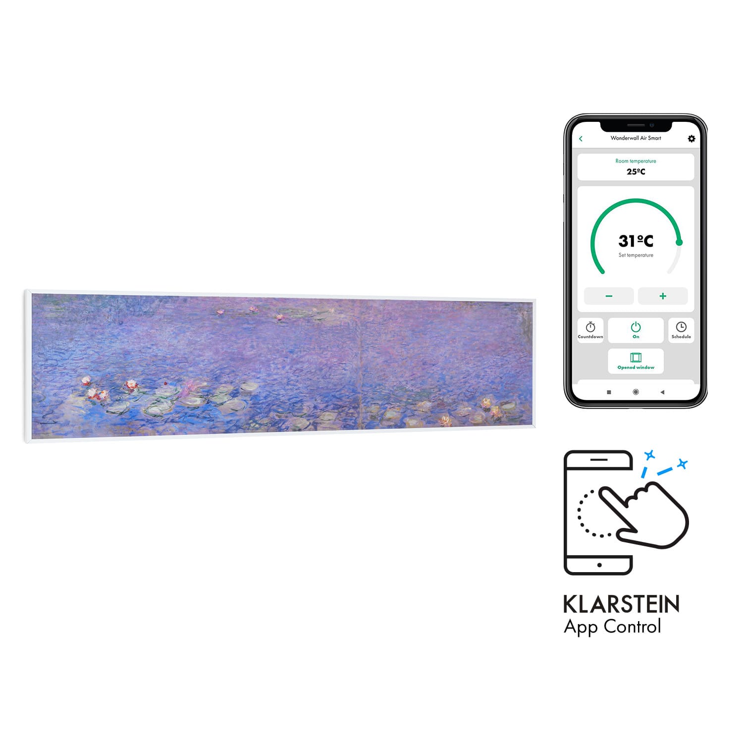 Wonderwall Air Art Smart Infrarotheizung 120x30cm 350W Wandinstallation App-Steuerung Seerosen