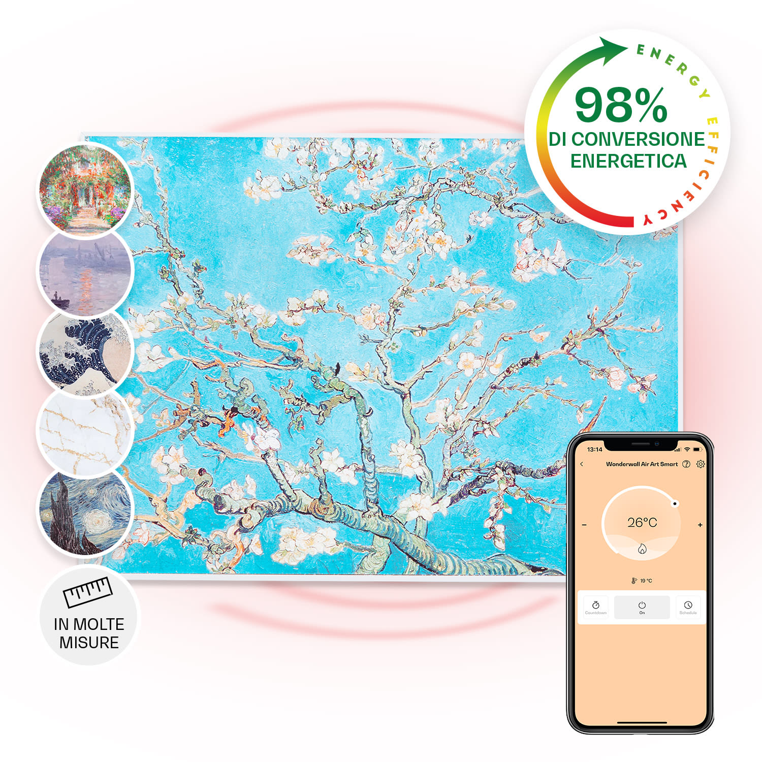Wonderwall Air Art Smart Pannello Radiante Infrarossi 80x60cm 500W Ramo di Mandorlo