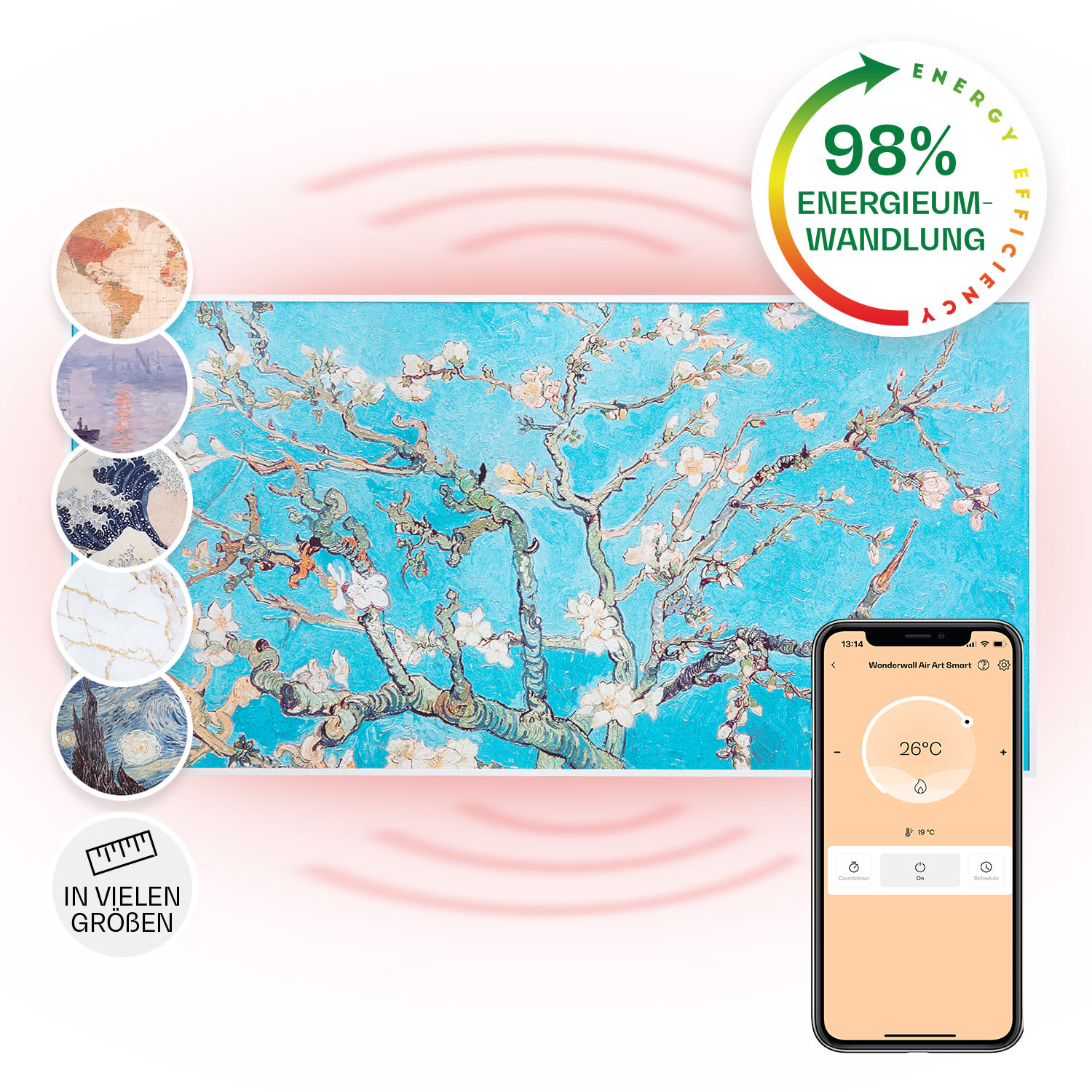 Wonderwall Air Art Smart Infrarotheizung 120x60cm 700W Wandinstallation App-Steuerung Mandelblüten